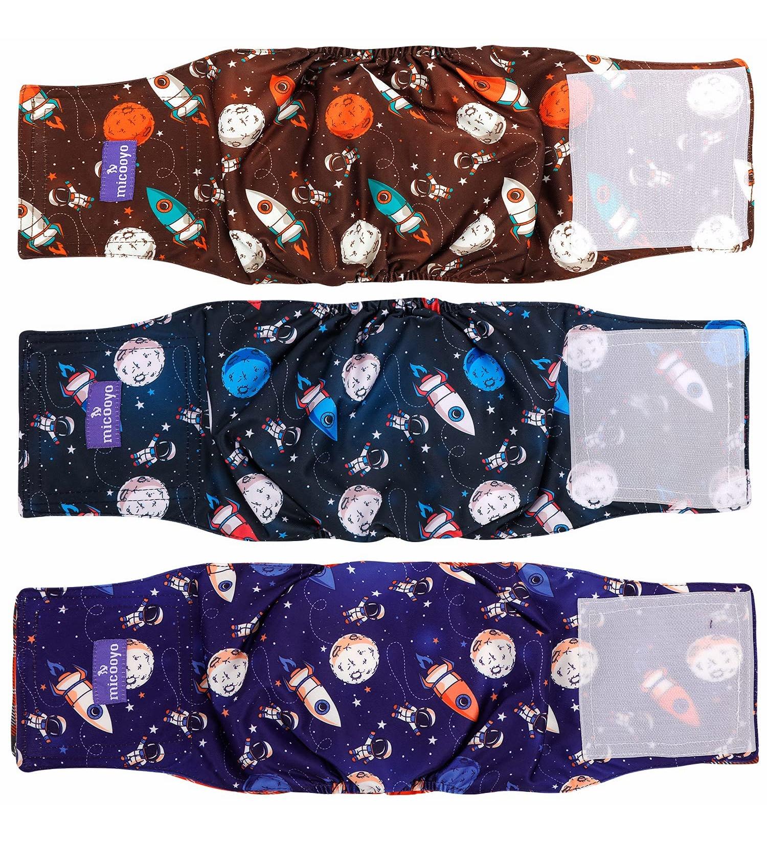 MICOOYO Reusable Dog Diapers for Male Dogs | 3 Pack Washable Belly Bands | Super Absorbent & Durable XS Size for Newborn Dogs | Space Theme - Buy Online on SooperMarket.com