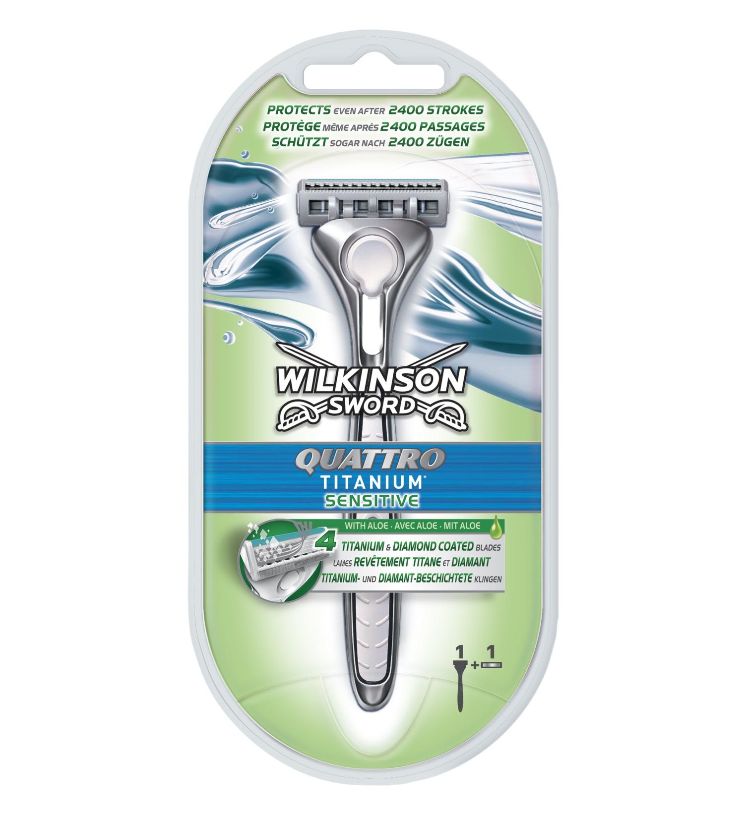 Wilkinson Sword Quattro Titanium Sensitive Razor 1 piece + 1 razor blades (1 pack)