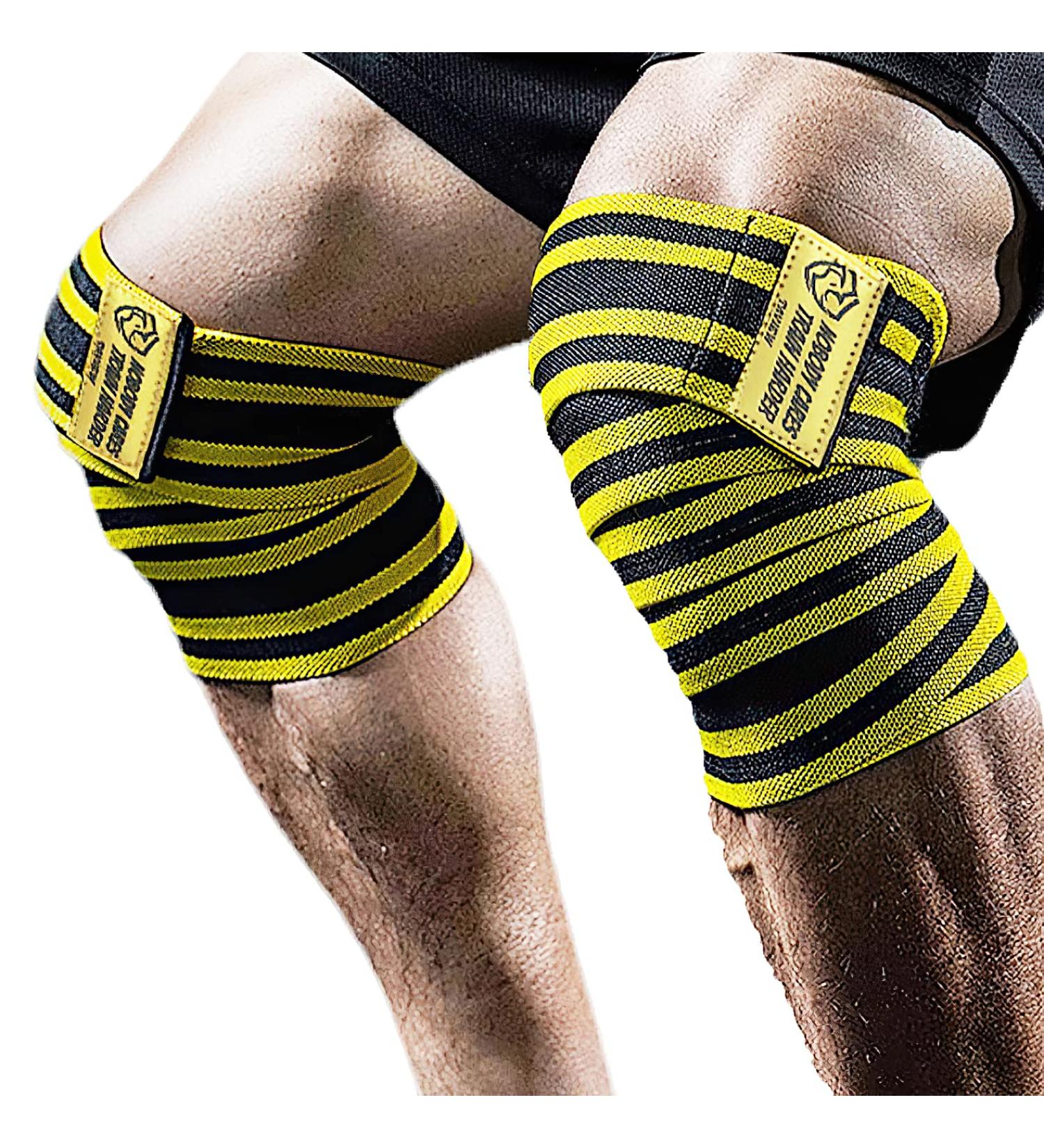 TAVIEW Weightlifting Knee Choner & Elbow Support - 1 Pair 180cm Elastic Compression for Powerlifting Fitness Cross-Training & Gym - Yellow - Buy Online on SooperMarket.com