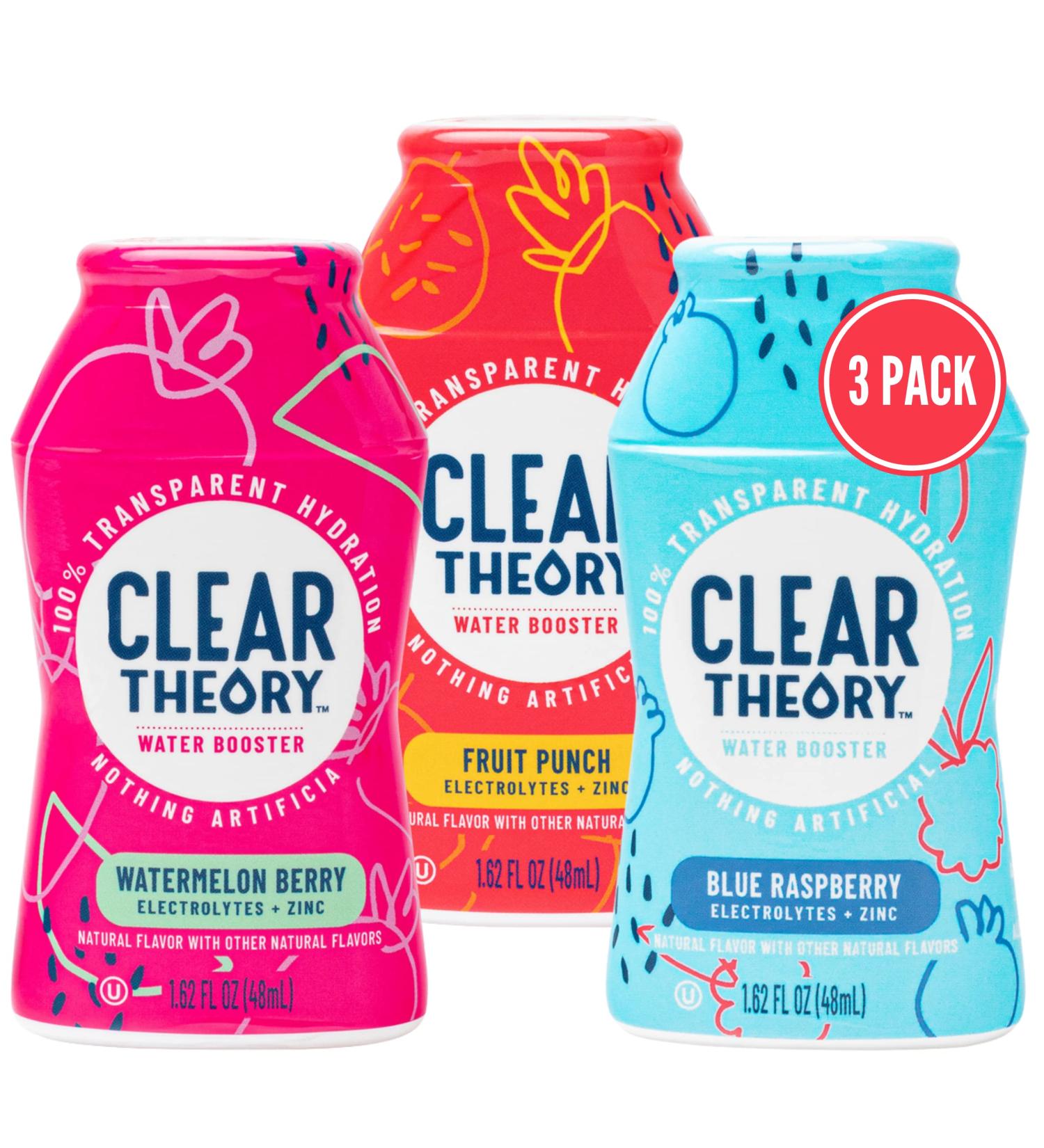 Clear Theory Water Flavoring Drops  Electrolytes Drink Mix  Water Enhancer Liquid  Flavored Hydration for Kids  Vegan  Gluten Free  Low Calories  Stevia  Variety Pack  3 Pack  1.62 Fl Oz Bottles 1.62 Fl Oz (Pack of 3) - Buy Online on SooperMarket.com