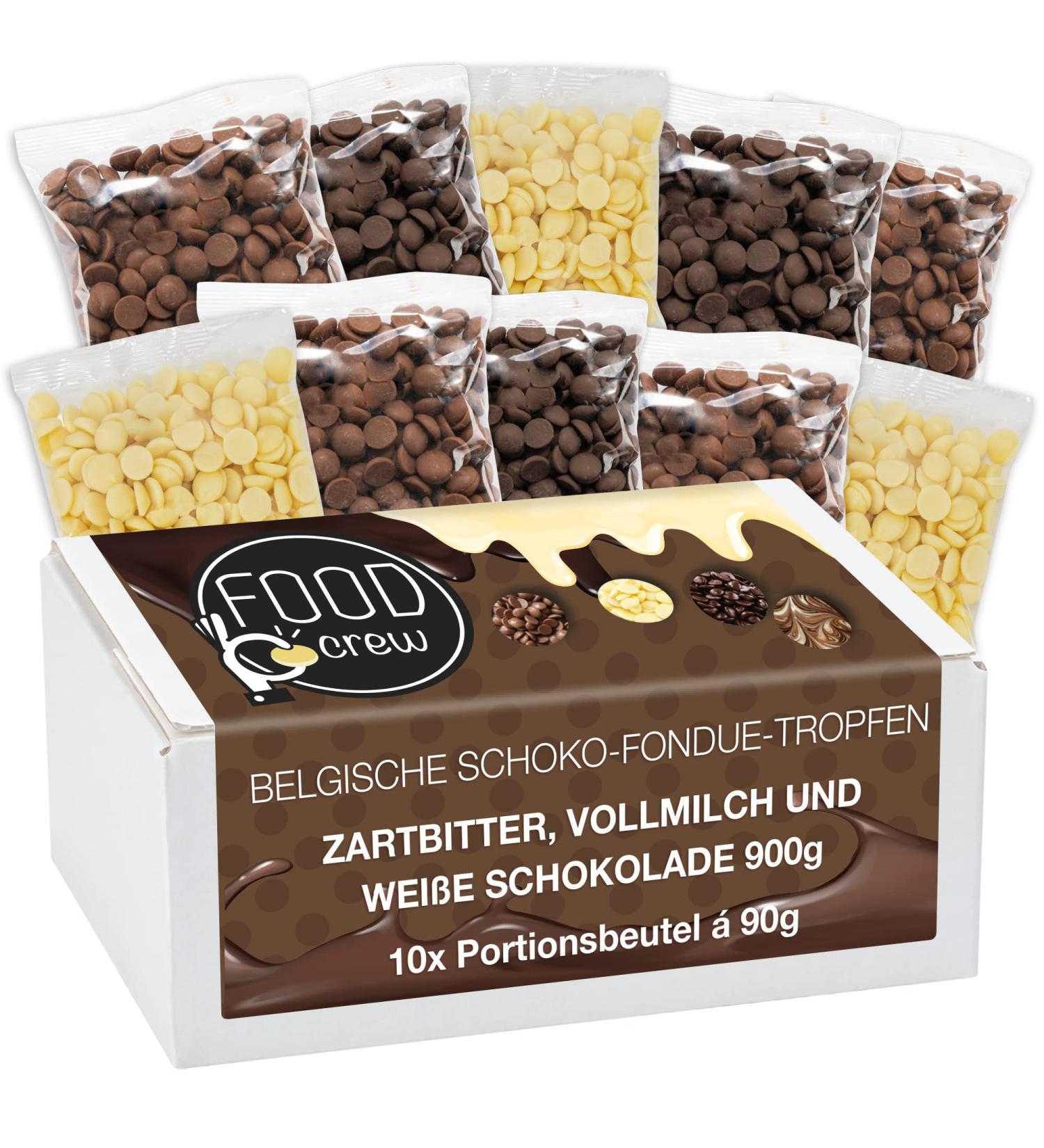 Buy 900g Belgian Chocolate for Fondue - Milk Bitter & White Mix - Perfect for Chocolate Fountains - 10 Individually Packaged Portion Bags - Buy Online on SooperMarket.com