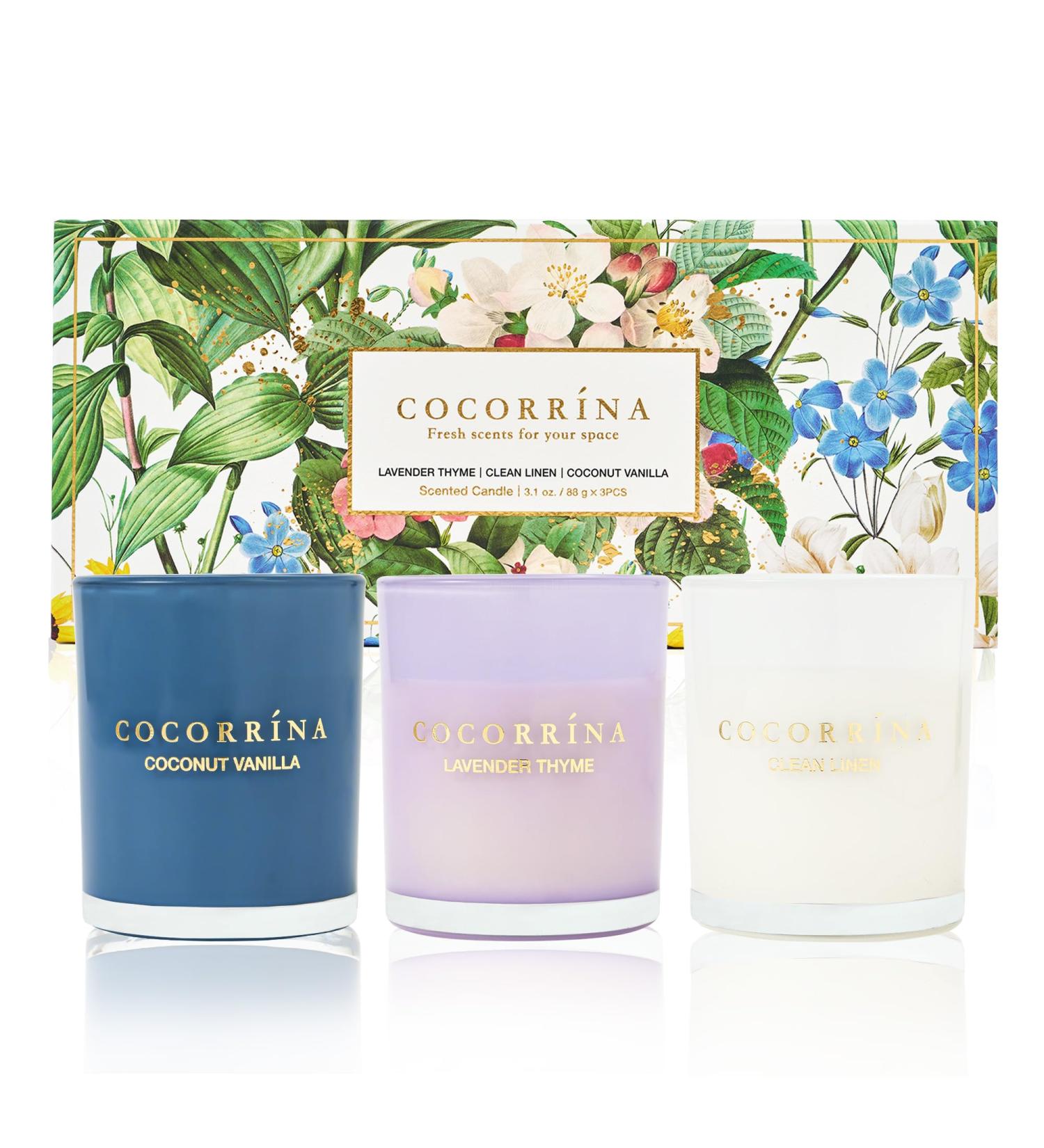 Cocorrna Fragrance Candles Gift Set - 3x88g Soy Wax Candles for Mother's Day Christmas & Aromatherapy | Lavender Clean Linen Coconut Vanilla - Buy Online on SooperMarket.com