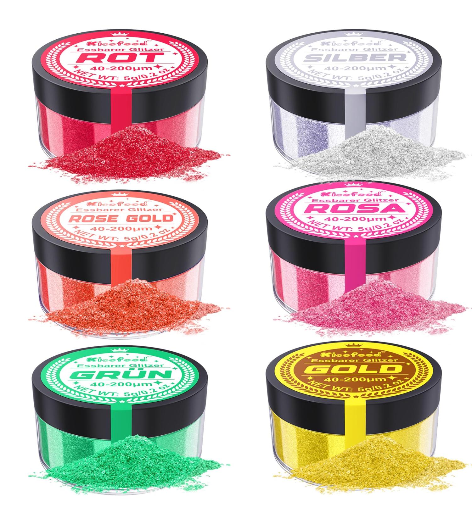 Edible Glitter - Kicofood 6 Colors Tasteless Food Color Powder for Drinks Fondant Cupcakes & Cakes - 5G - Buy Online on SooperMarket.com