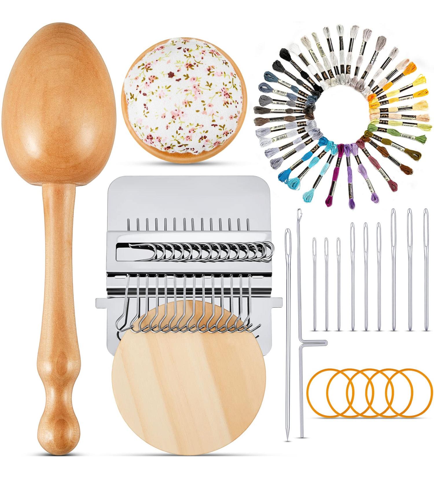 Darning Egg Mini Loom for Socks | 14 Hooks Speedweve Style Weaving Tool | 9 Large Eye Needles | 50 Colors Thread for DIY Handcraft - Buy Online on SooperMarket.com