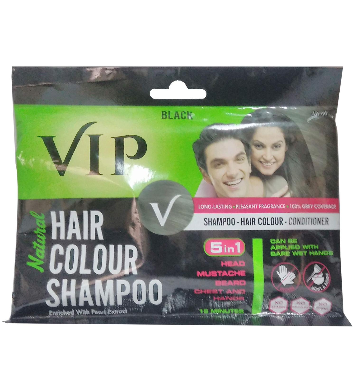 VIP NATURAL HAIR COLOUR SHAMPOO BLACK - 3 IN 1 SHAMPOO HAIR COLOUR CONDITIONER - 40ml