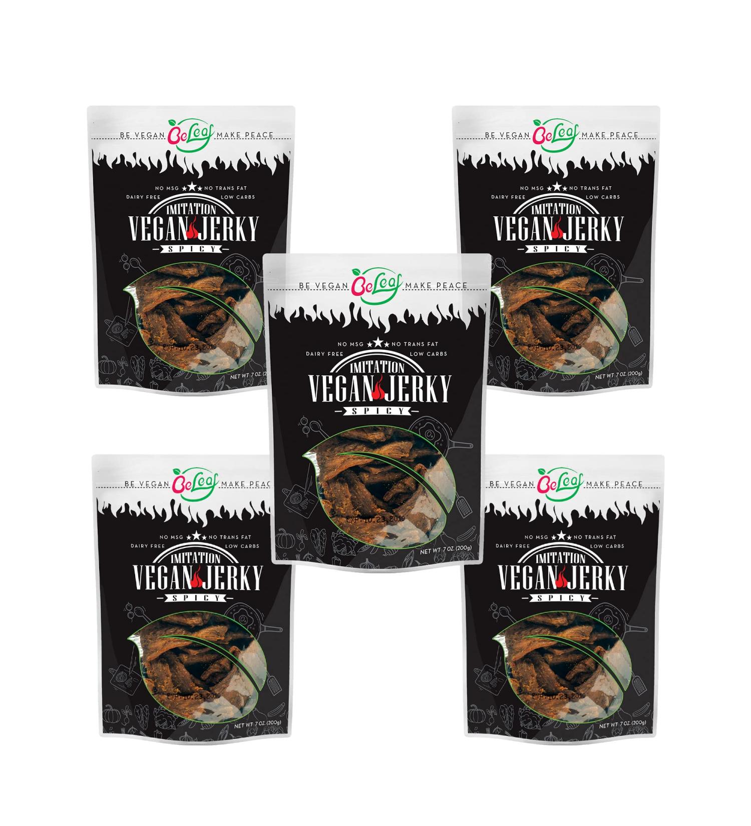 BE LEAF Spicy Vegan Jerky - Hot Plant-Based Meat Substitute, Low Carb & Dairy Free | Natural Ingredients, Non-GMO, 35oz Pack - Buy Online on SooperMarket.com
