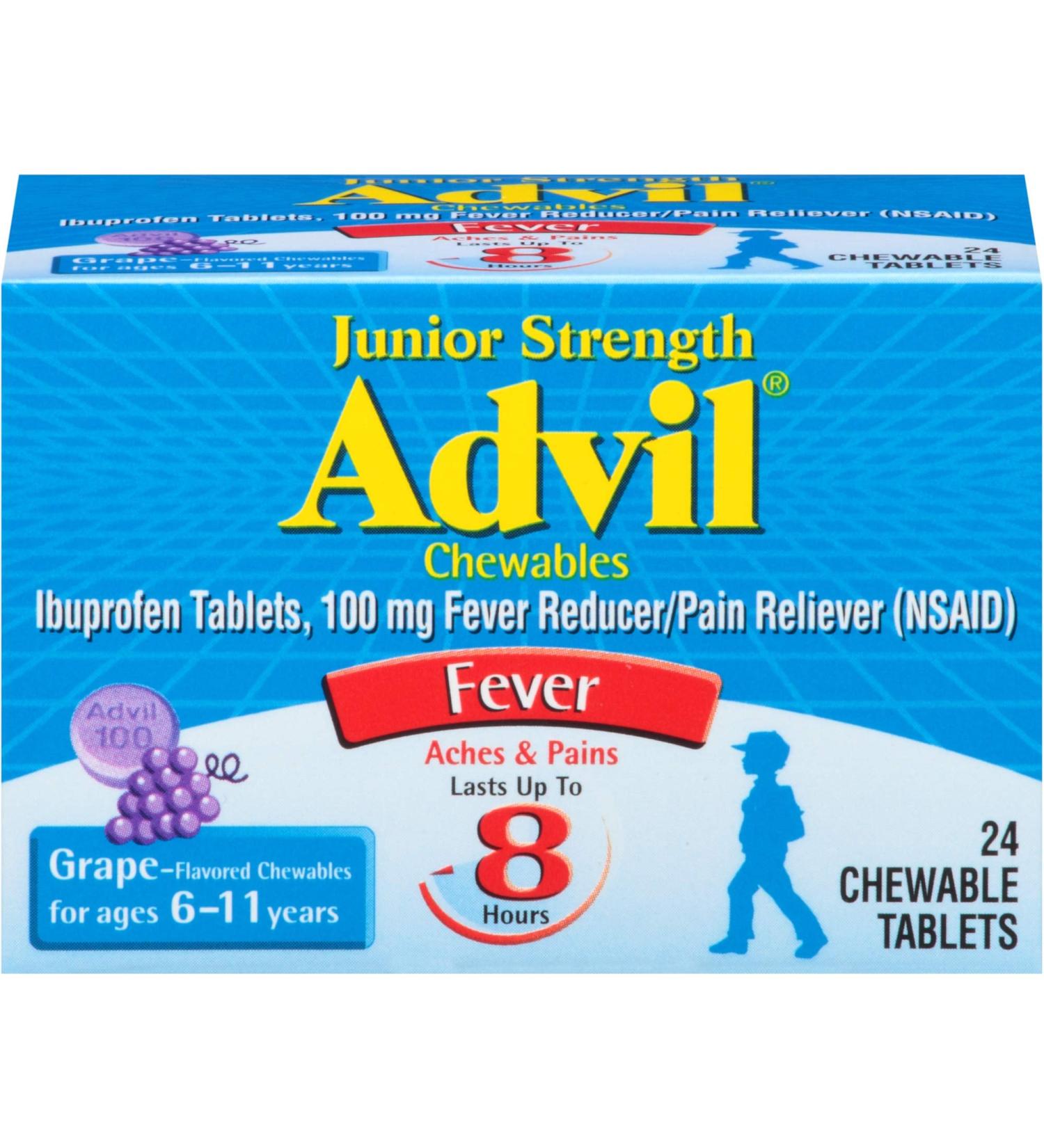 Advil Junior Chewable Ibuprofen Tablets Grape 100mg - 240 Tablets Pack - Buy Online on SooperMarket.com