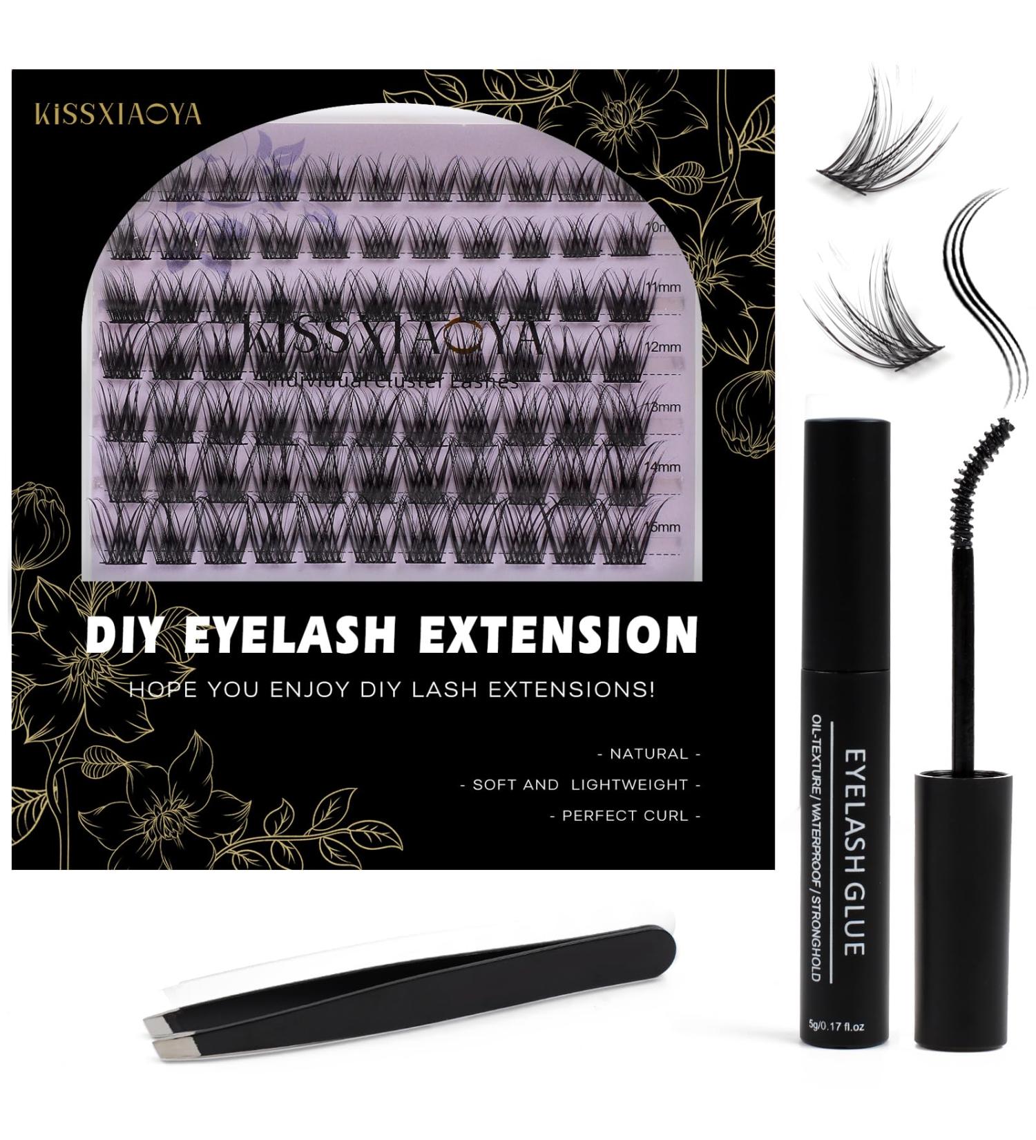 Individual Lashes Extension Kit - 77 Wide-Stem 9-15mm Mix False Eyelashes with Glue & Applicator - DIY Natural Cluster Lashes Extensions Kit - Portable for Home/Outing - W-7 Light Suit (1 count) - Buy Online on SooperMarket.com