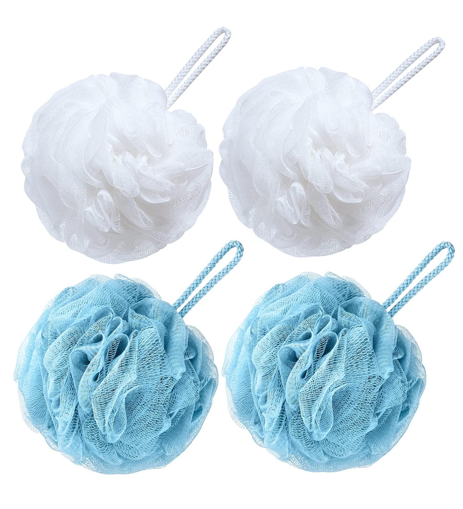 Buy VANZAVANZU Bath Sponge Loofah Set of 4 - Large 80g Shower Scrubber for Men & Women - Mesh Pouf in Turquoise & White | Premium Body Exfoliator - Buy Online on SooperMarket.com