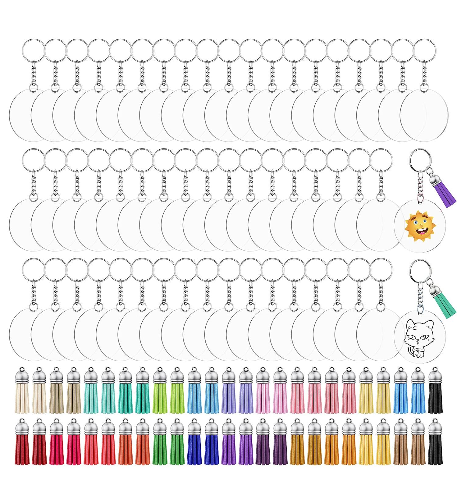 JIARON Acrylic Blank Keychains  200Pcs Acrylic Blank Keychain kits with 50 Pcs Acrylic Keychain Blanks  50 Pcs Keychain Tassels 50 Pcs Key Rings with Chain and 50 Pcs Jump Rings for DIY Keychain - Buy Online on SooperMarket.com