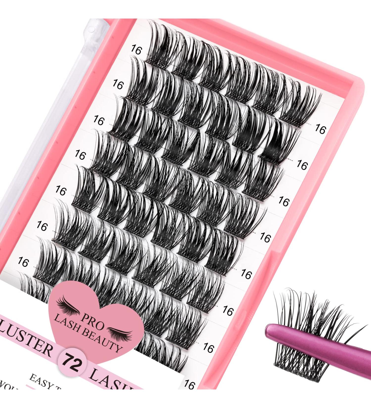 DIY Cluster Lashes 72 Pcs | D-16mm Thin Band Individual Eyelash Extensions | Easy to Apply at Home | First Glance - Buy Online on SooperMarket.com