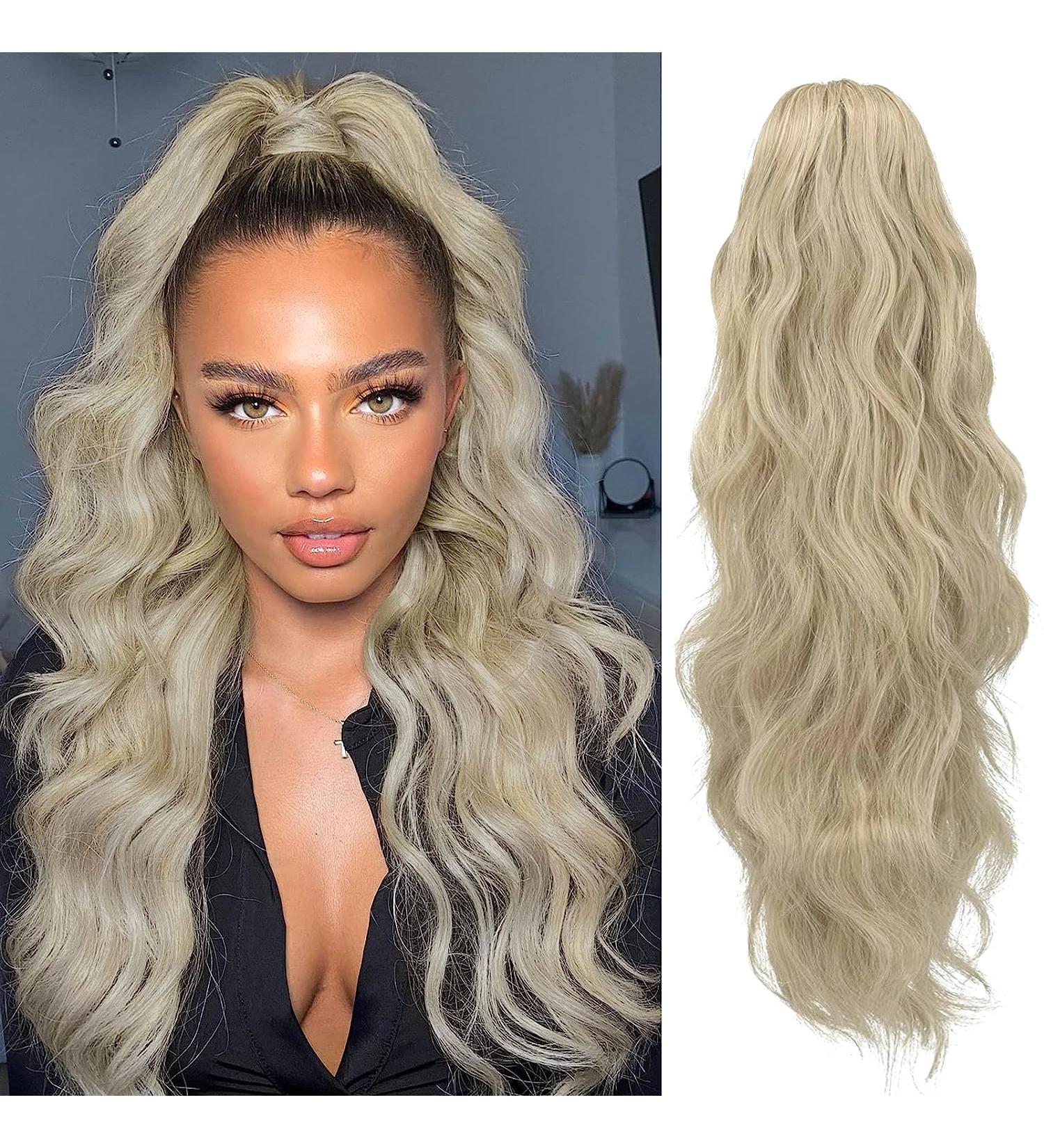 YEESHEDO Ash Blonde Long Wavy Ponytail Hair Extension 26 Inches - Clip In Drawstring Synthetic Curly Hairpiece for Women - Buy Online on SooperMarket.com