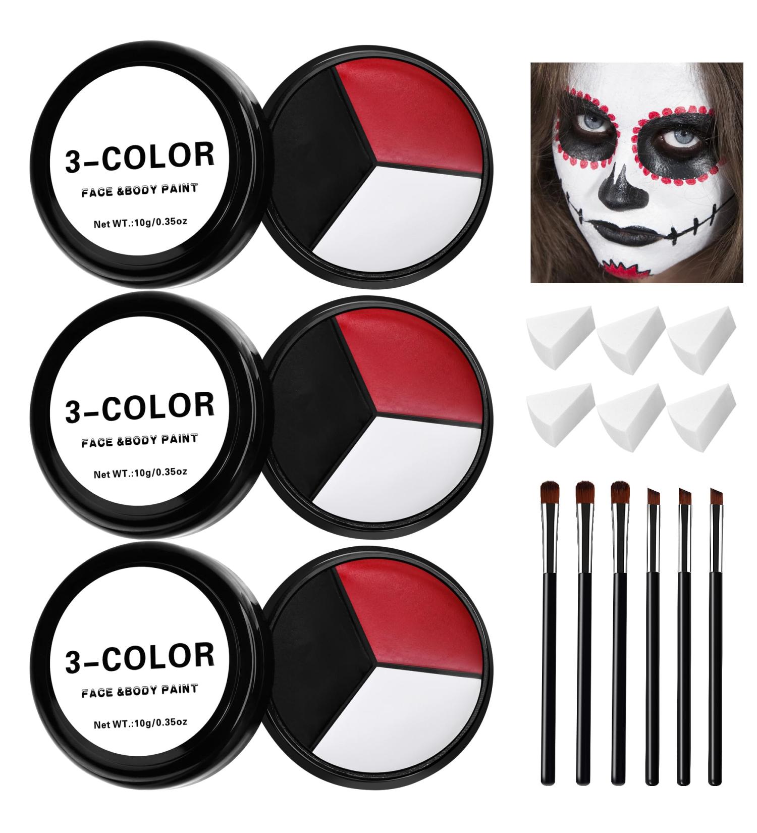 Buy EB okuup 3 Set Face Body Paint - Black White Red Clown Makeup Kit | Joker Halloween Cosplay & Special Effects | International Shipping Available - Buy Online on SooperMarket.com