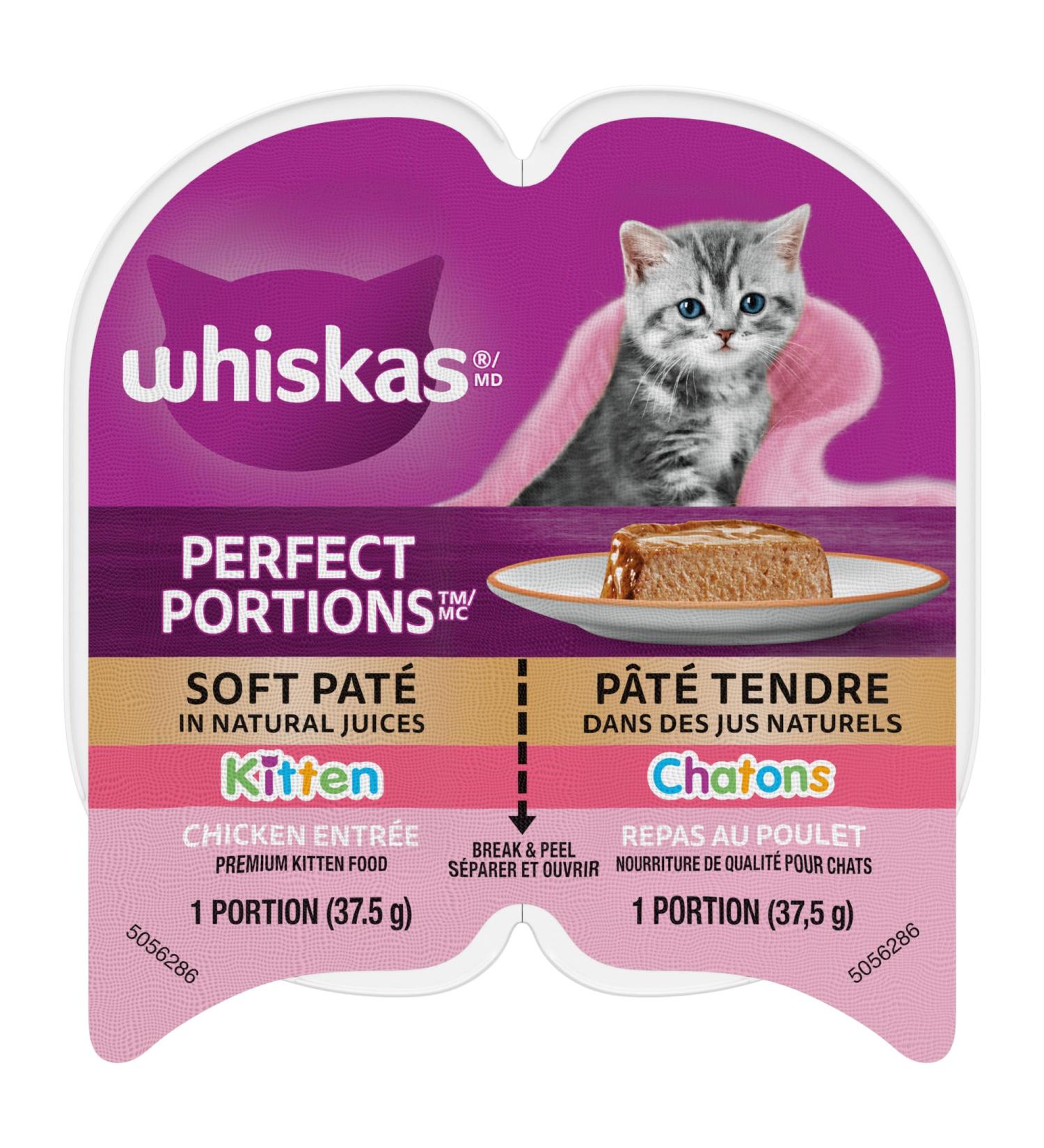 WHISKAS Perfect Portions Kitten Wet Cat Food Pat - Chicken Entr e 75g (24Pack) Pat Kitten 75 g (Pack of 24) - Buy Online on SooperMarket.com