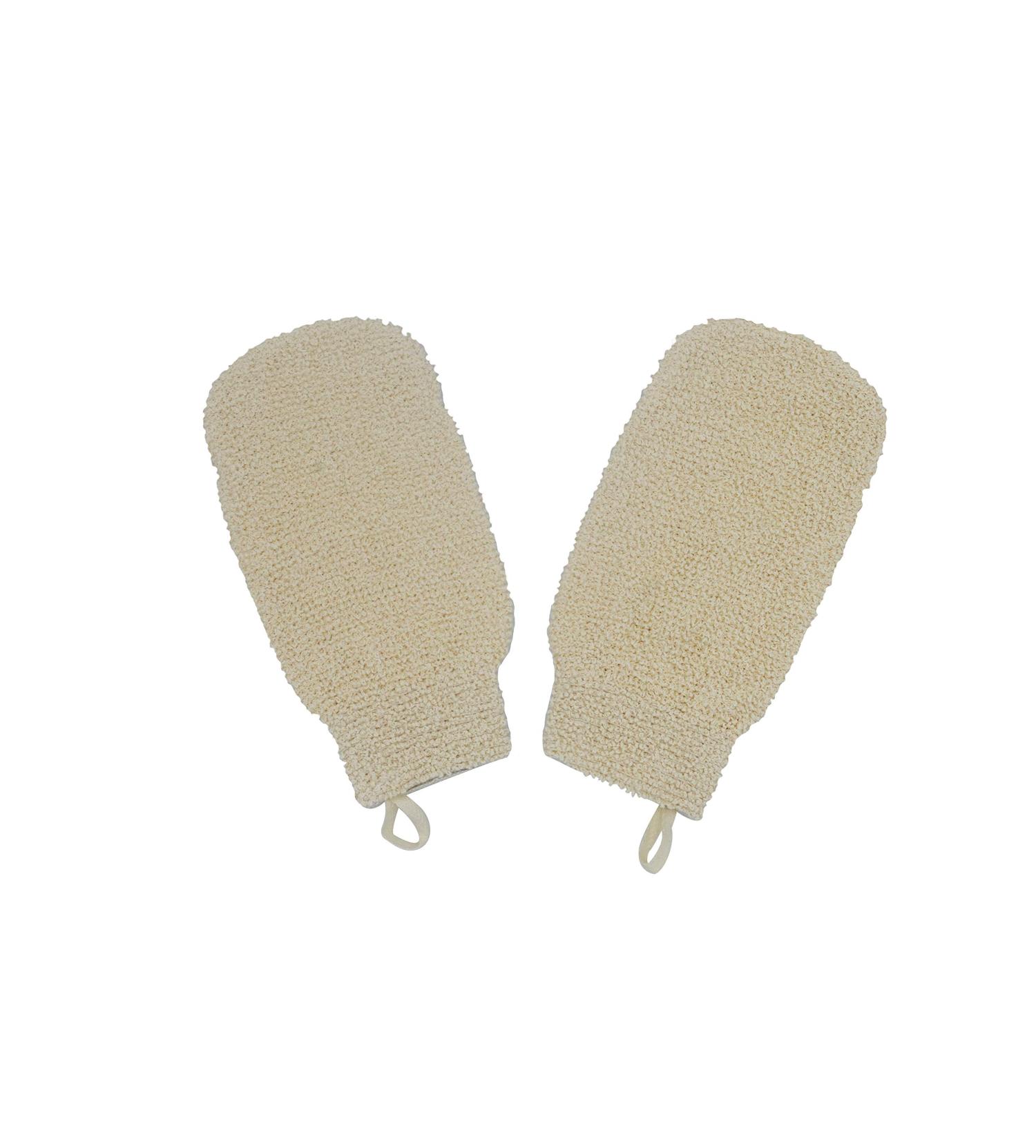 Pack of 2 Dual Sided Exfoliating Gloves for Back and Body Shower, White Ramie Hand Mitt for Dead Skin Removal - Machine Washable - Buy Online on SooperMarket.com