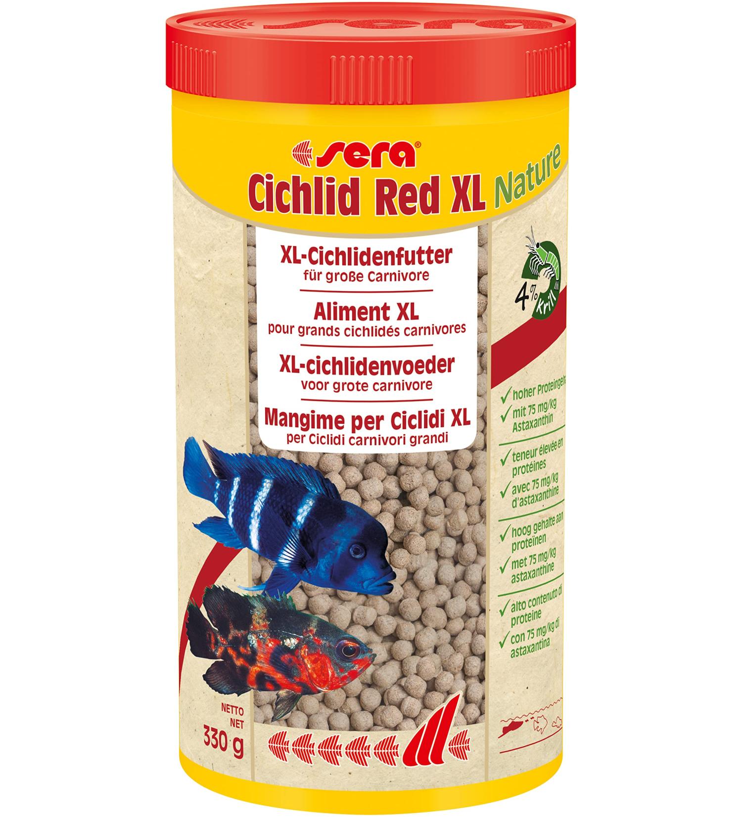 Sera Cichlid Red XL - Premium 1000ml Feed for Larger Carnivore Cichlids | Malawi & Tanganyika - 330g Granules - Buy Online on SooperMarket.com