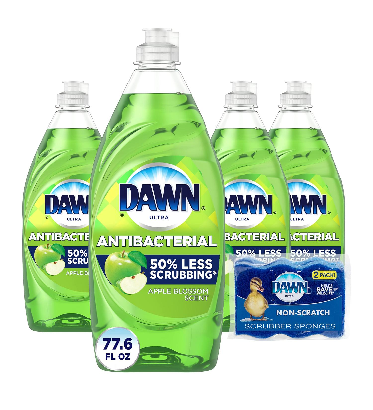 Dawn Antibacterial Apple Blossom Dish Soap 19.4 oz - Pack of 4 + 2 Sponges - Buy Online on SooperMarket.com