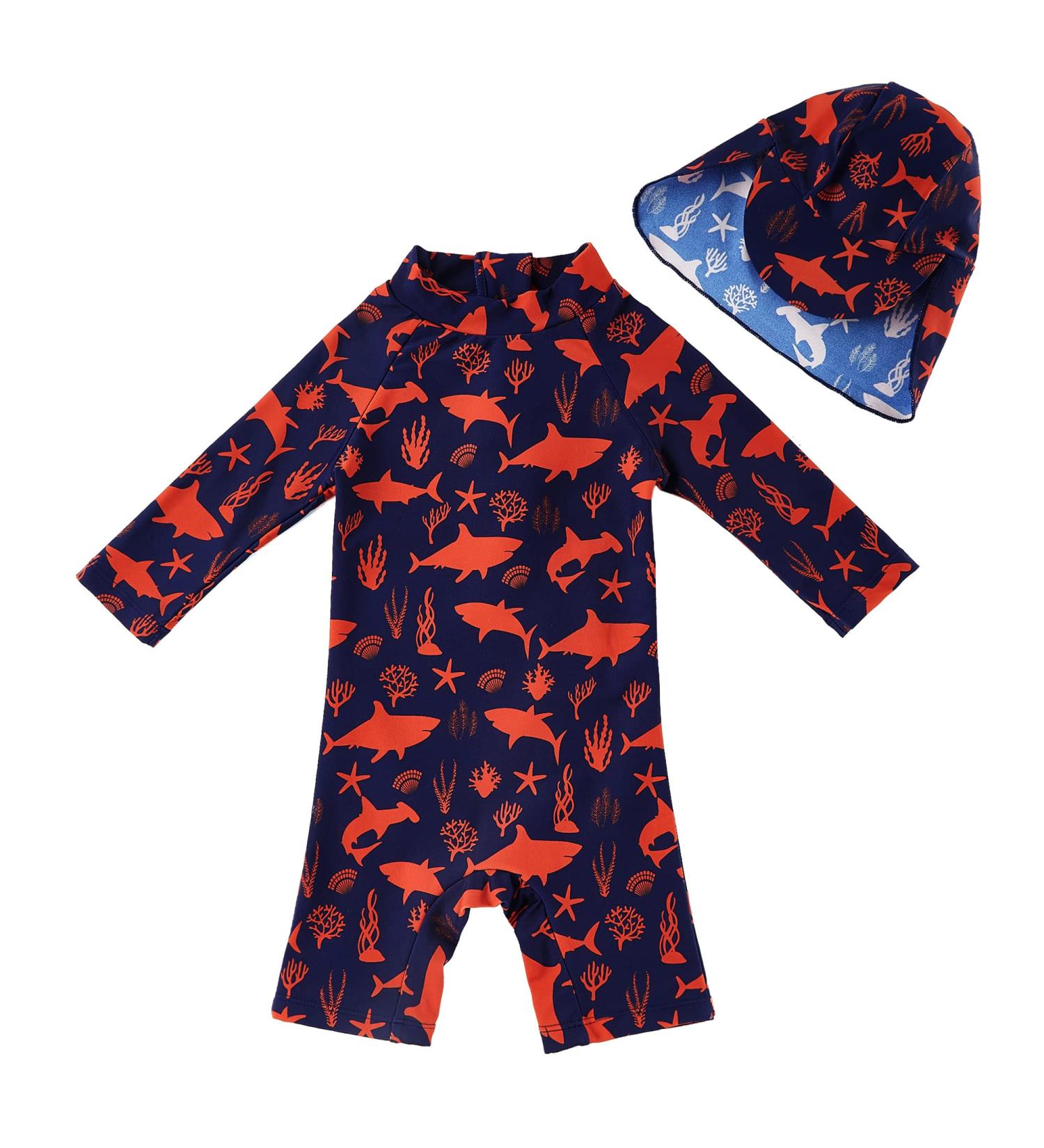 UPF 50+ Red Shark Infant Boy Swimwear One Piece with Sun Hat | 12-18 Months - Buy Online on SooperMarket.com