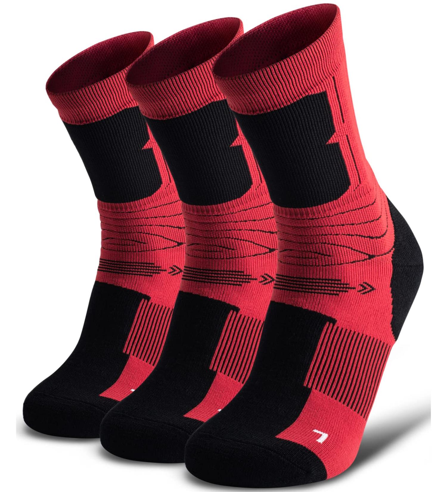 SHESMILED Merino Wool Hiking Crew Socks - 3 Pack Large Red | Cushioned & Quick Dry (3 Pairs) - Buy Online on SooperMarket.com