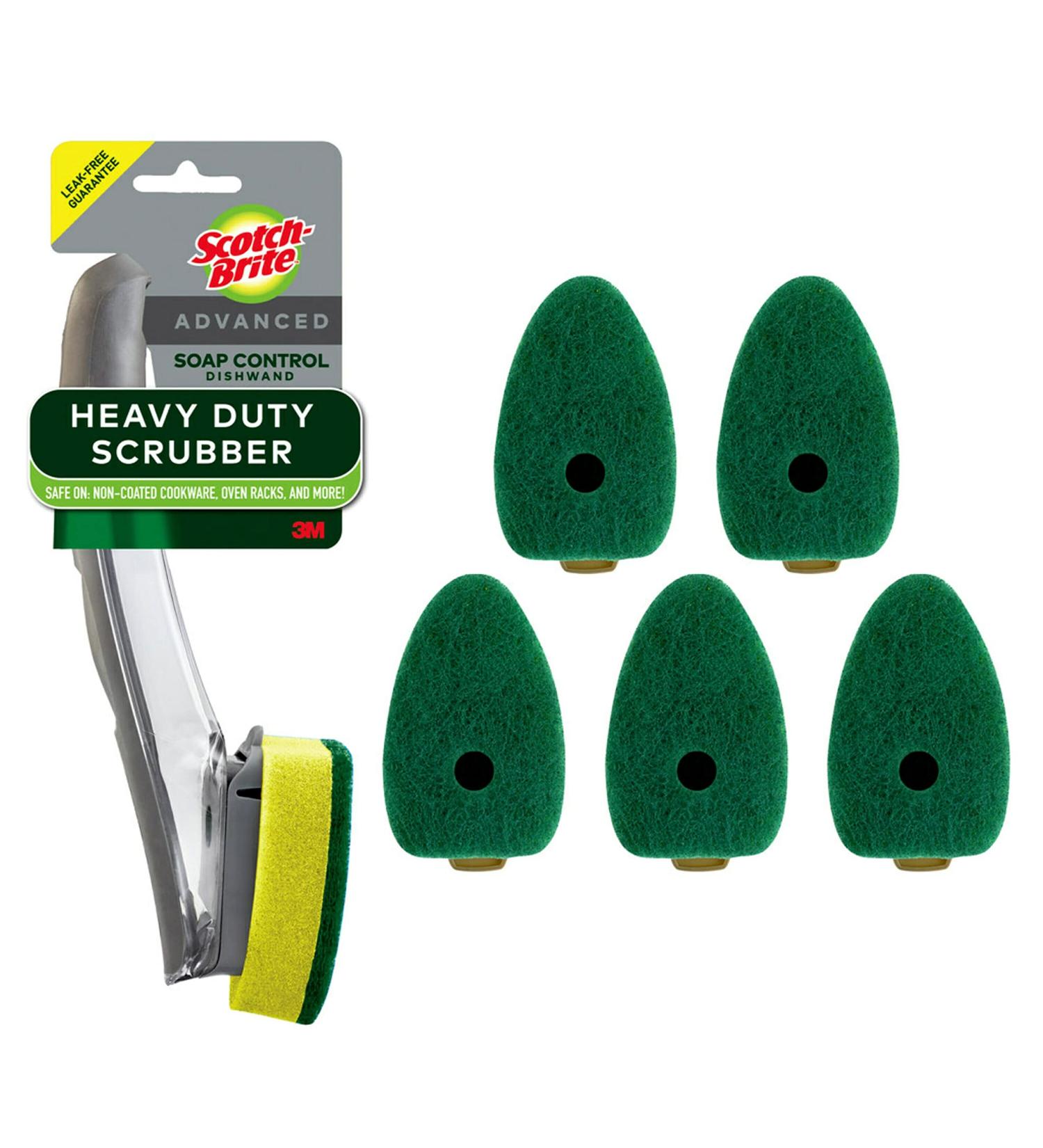 Scotch-Brite Heavy Duty Dishwand Kit with Soap Control Button - 1 Wand + 6 Refill Pads - Buy Online on SooperMarket.com