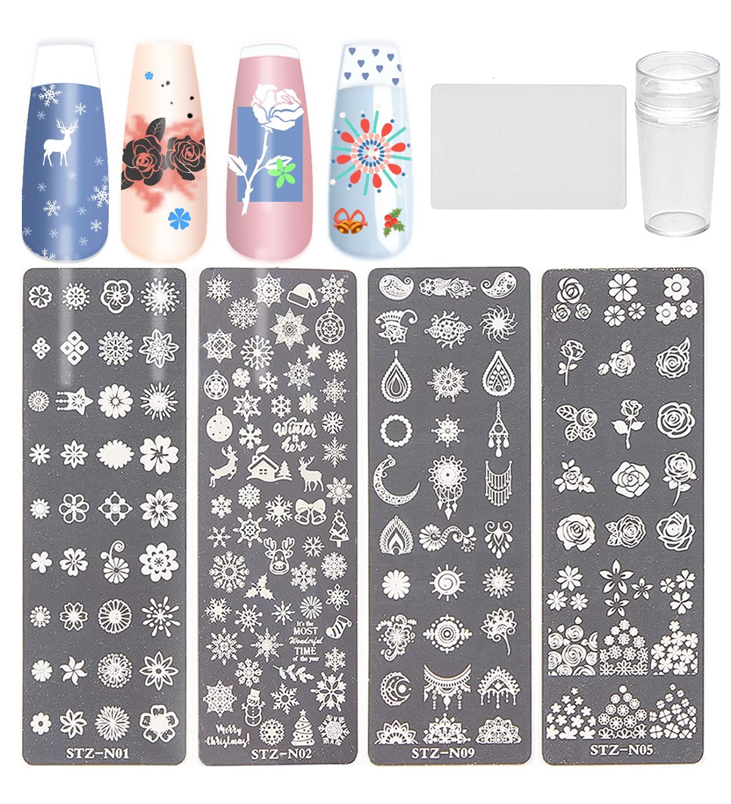 NICENEEDED Flower Nail Art Stamping Kit - 4Pcs Nail Stamp Templates + 1 Stamper & Scraper - DIY Manicure Tool with Dreamcatcher Image Plates - Buy Online on SooperMarket.com
