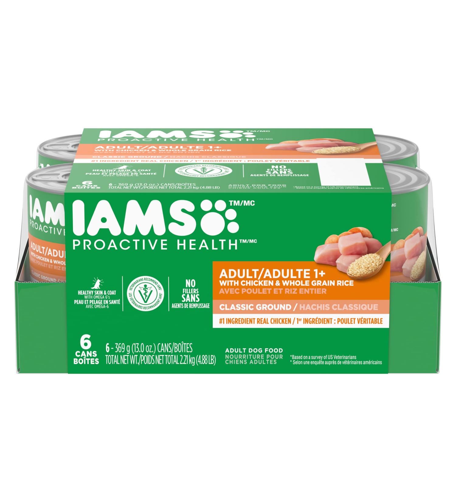 IAMS Proactive Health Wet Dog Food Adult Chicken & Whole Grain Rice Classic Ground 369g Can (6 Pack) Pate Chicken & Rice 369 g (Pack of 6) - Buy Online on SooperMarket.com