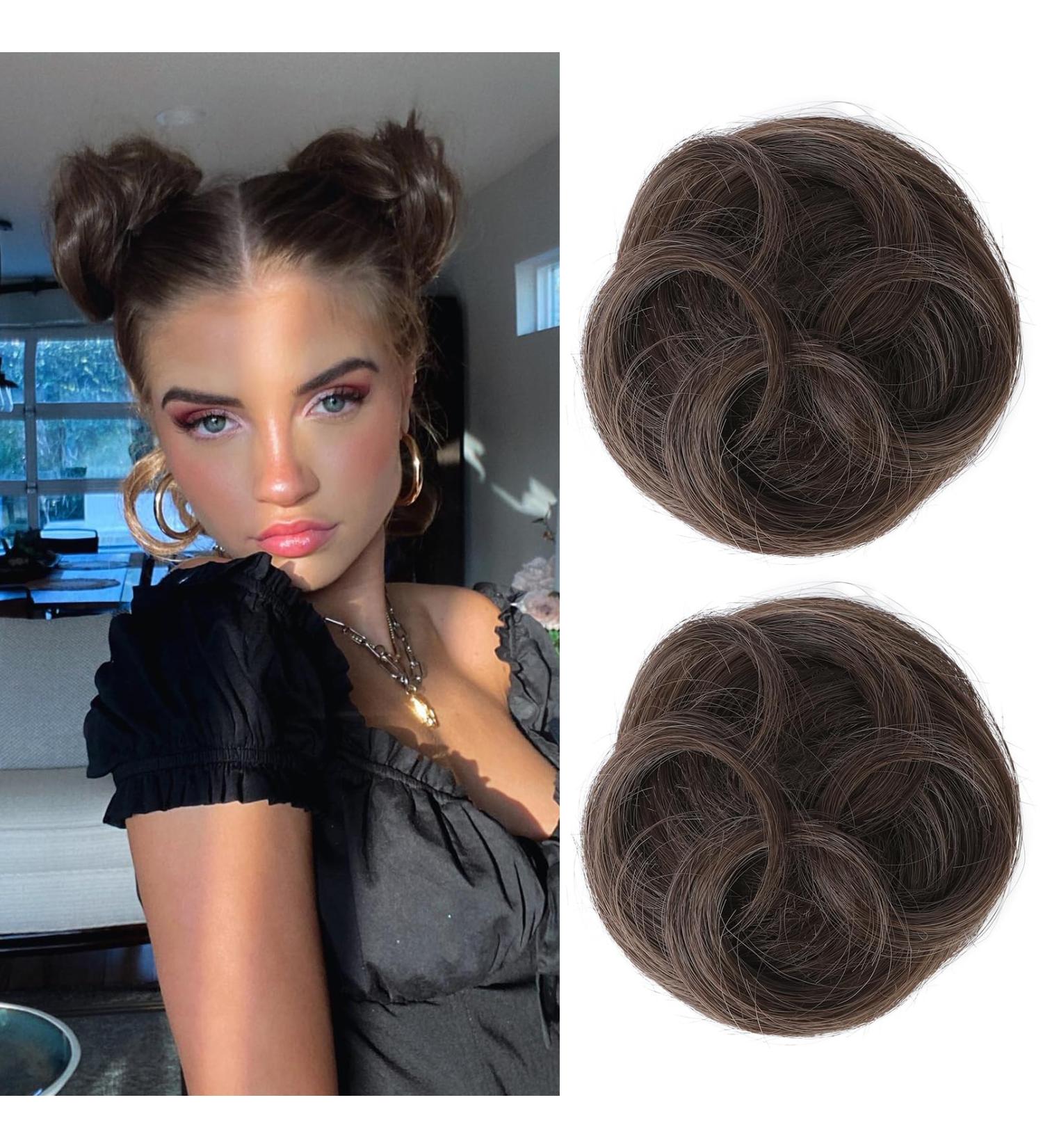 REECHO 2 PCS Mini Claw Clip in Messy & Cat Ears Hair Bun Extensions Wig Accessory Updo Hairpieces for Women Girls (Pack of 2-3.5" Wavy Cool Dark Brown) Pack of 2 - 3.5" Wavy Cool Dark Brown - Buy Online on SooperMarket.com