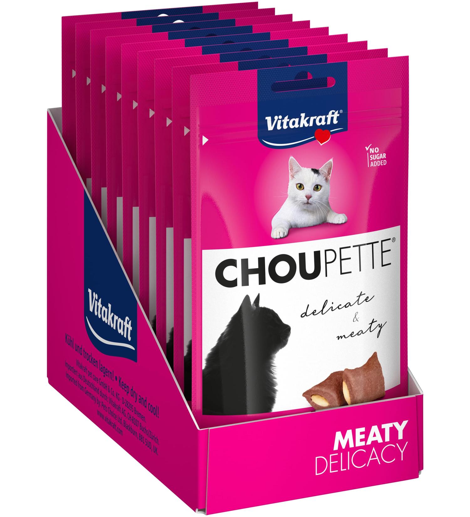 Vita Power Choupette Cat Snack with Cheese Filling - Meaty Sugar-Free Treats in Recyclable Bag (9x40g) - Global Shipping Available - Buy Online on SooperMarket.com
