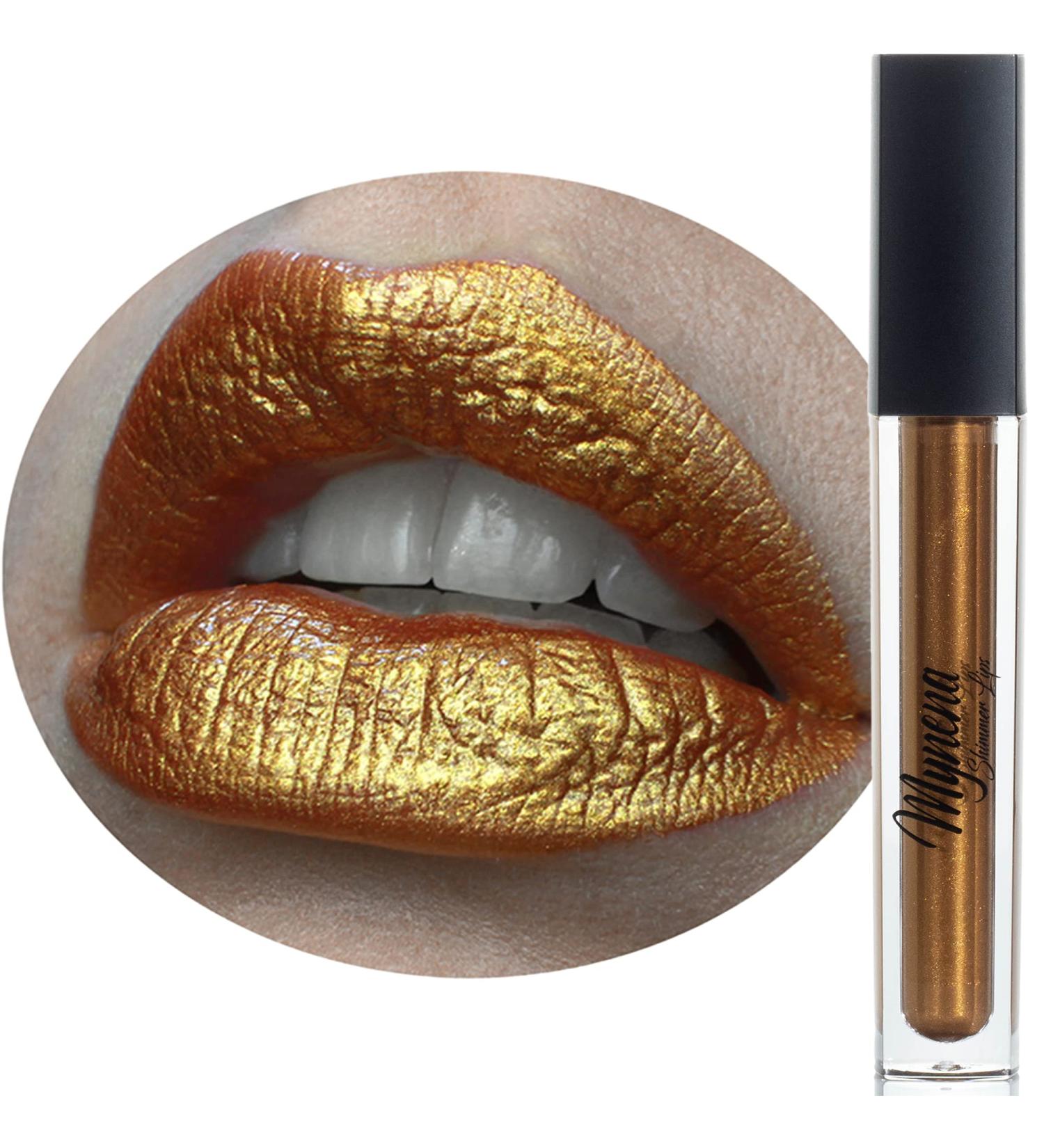 Mynena Yellow Gold Lip Gloss Topper | Shimmer Glossy Finish Liquid Lipstick with Jojoba Oil | Vegan & Cruelty-Free - Buy Online on SooperMarket.com