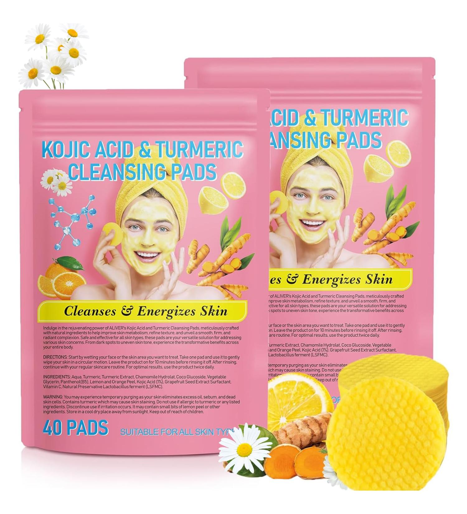 2024 Turmeric Cleansing Pads | Gentle Face & Body Scrub with Vitamin B5 & C | 2 Packs of 40 Pcs - Balance Skin Oil & Hydration - Buy Online on SooperMarket.com