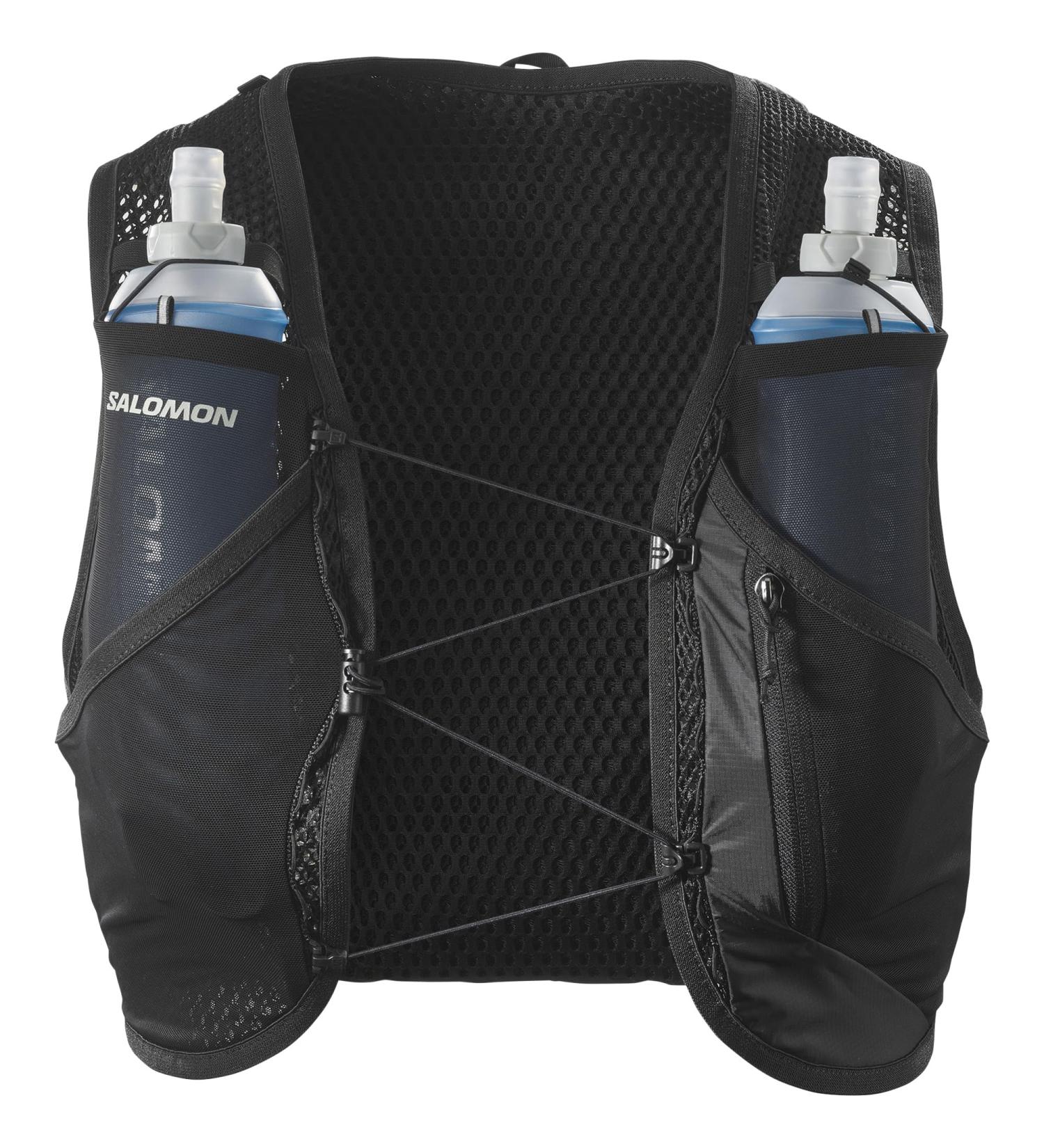 Salomon Active Skin 8 Unisex Hydration Vest for Trail Running Hiking & MTB - Includes Hydration Bottles - Black/Metal/Black - Buy Online on SooperMarket.com