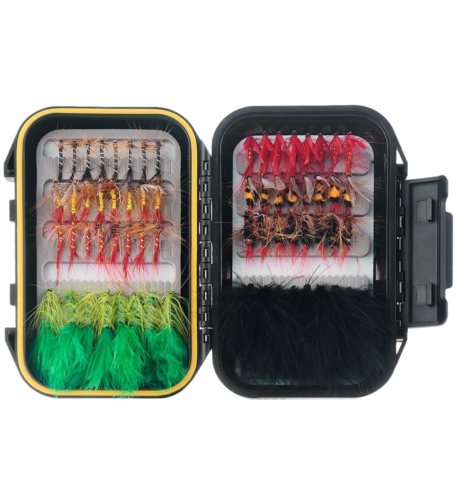 FISHINGSIR Fly Fishing Flies Kit - Handmade 64PCS Lures in Waterproof Fly Box - Dry/Wet Flies Streamer Nymph Emerger Set - Must-Have Series - Buy Online on SooperMarket.com