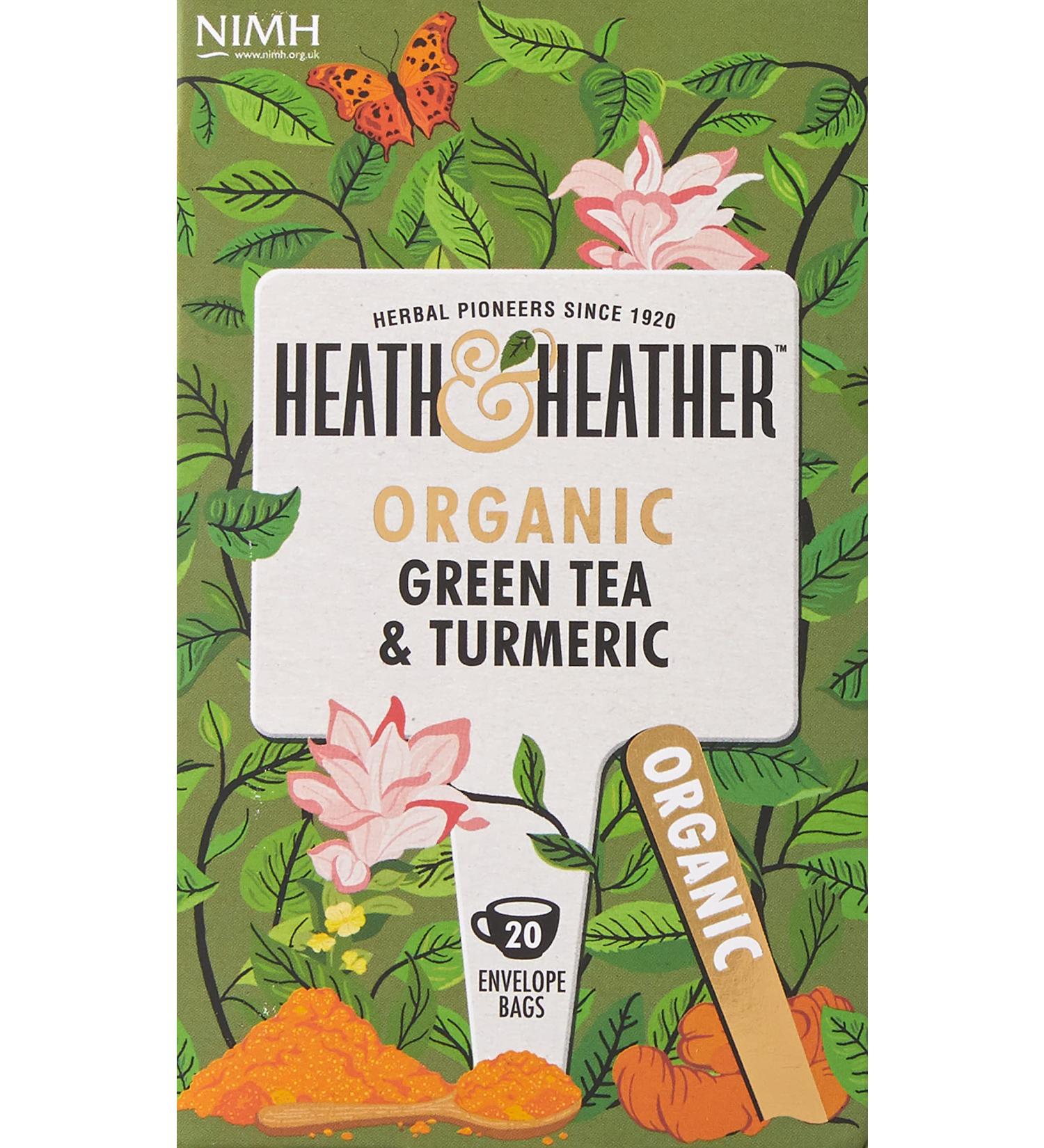 Heath & Heather Organic Green Tea & Turmeric 20 Envelope Bags 40g - Buy Online on SooperMarket.com