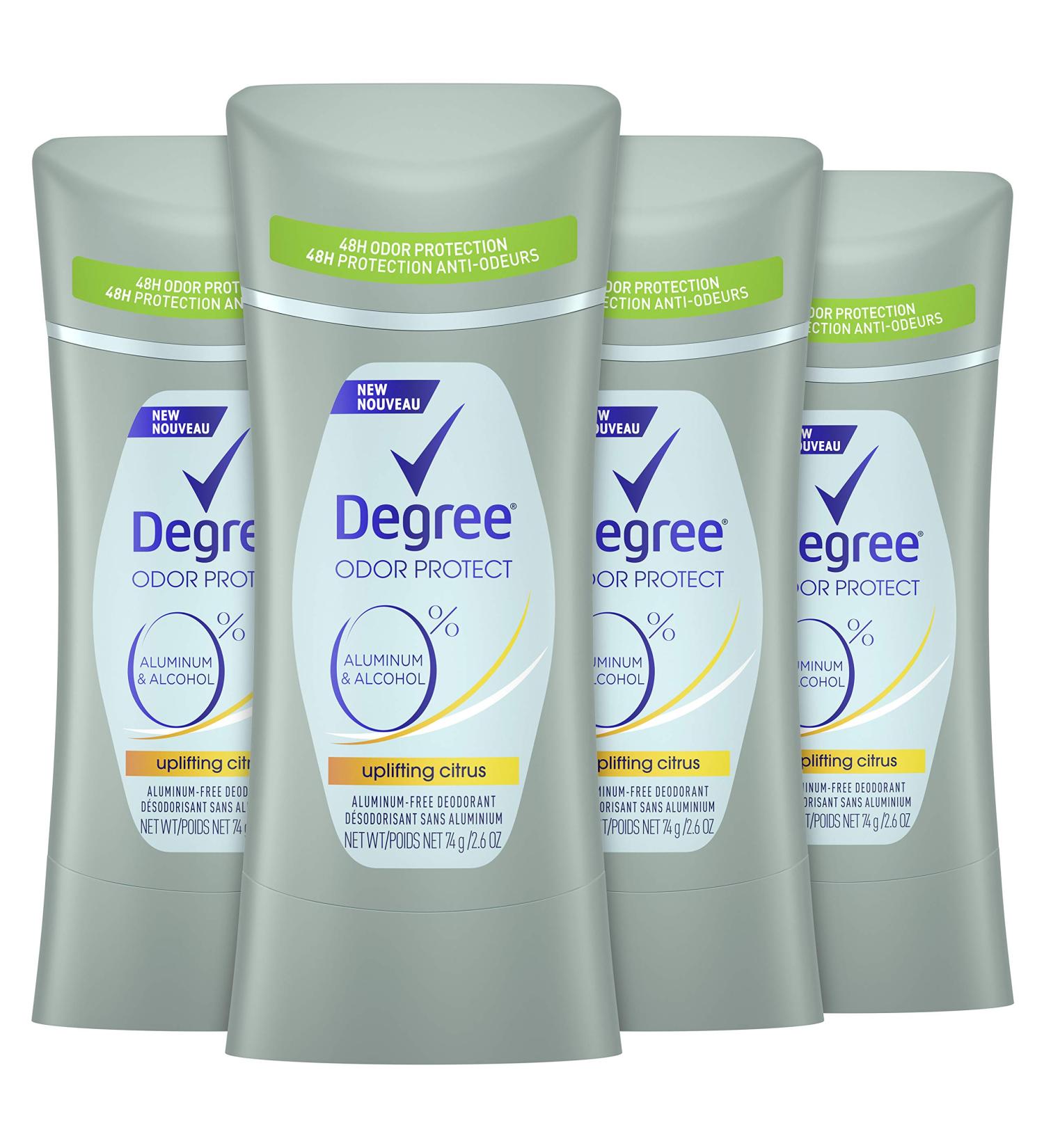Degree 0% Aluminum Free Deodorant for Women - 48H Odor Protection, Uplifting Citrus, Pack of 4 (2.6 oz) - Buy Online on SooperMarket.com
