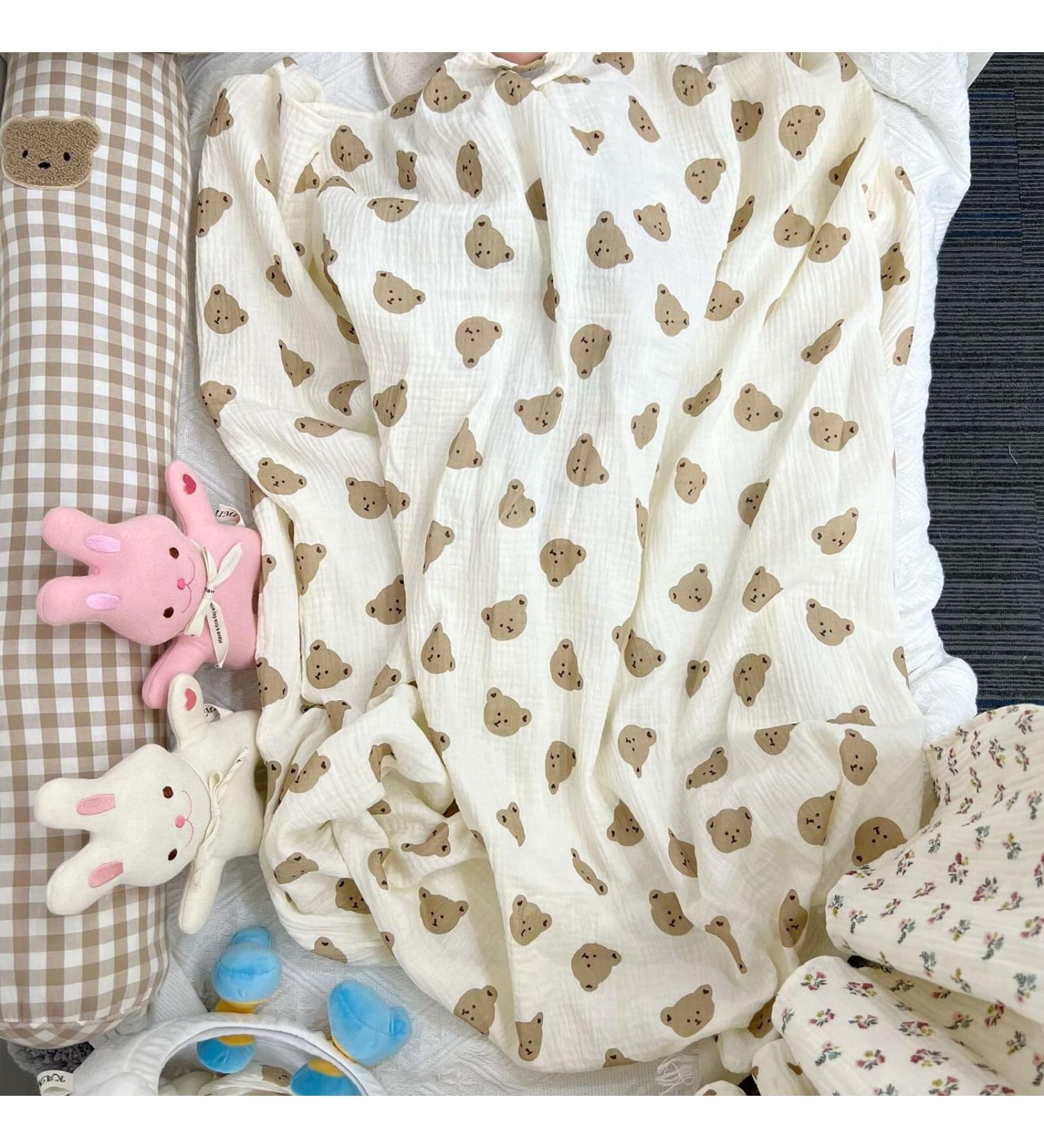 Yissone Baby Swaddle Blanket | Toddler Bear Print Cotton Yarn Stroller Blanket (90x130cm) - Buy Online on SooperMarket.com