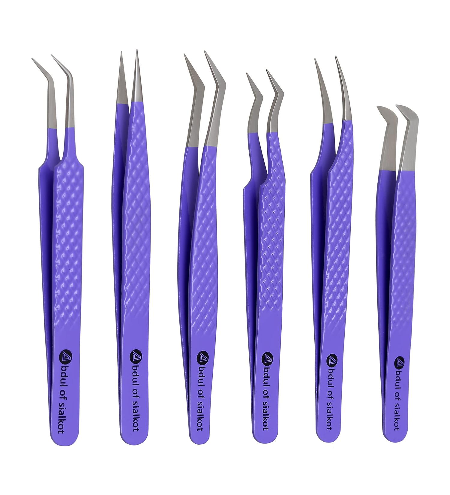 Abdul of Silakor 6-Piece Stainless Steel Eyelash Tweezers Set for Volume and Classic Lash Extensions - Purple - Buy Online on SooperMarket.com