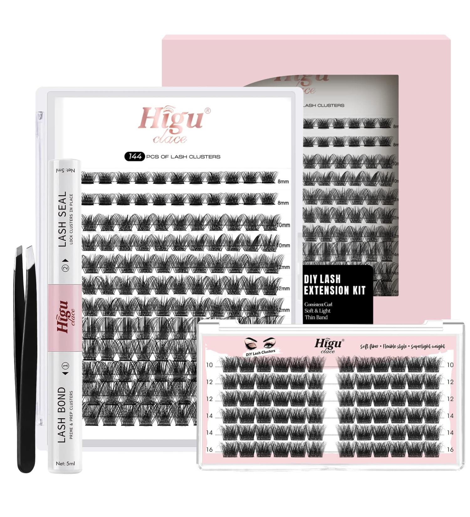 DIY Eyelash Extension Kit - 144 Thin Band Cluster Lashes + 72 3D Multiple Layers Clusters - 10-16mm Wispy Lash Cluster - Buy Online on SooperMarket.com