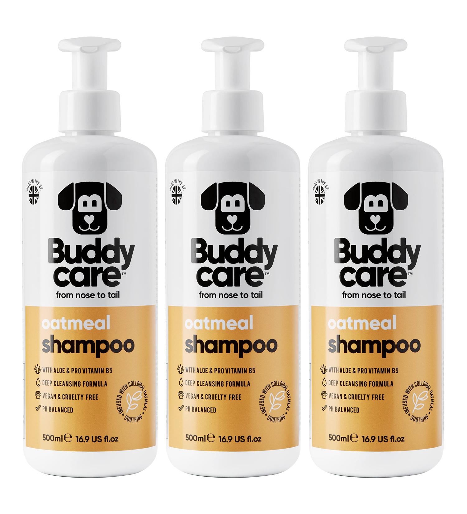 BuddyCares Oatmeal Dog Shampoo - Soothing & Moisturizing for Irritated Skin with Aloe Vera & Pro-Vitamin B5 (500ml x3) - International Shipping Available - Buy Online on SooperMarket.com