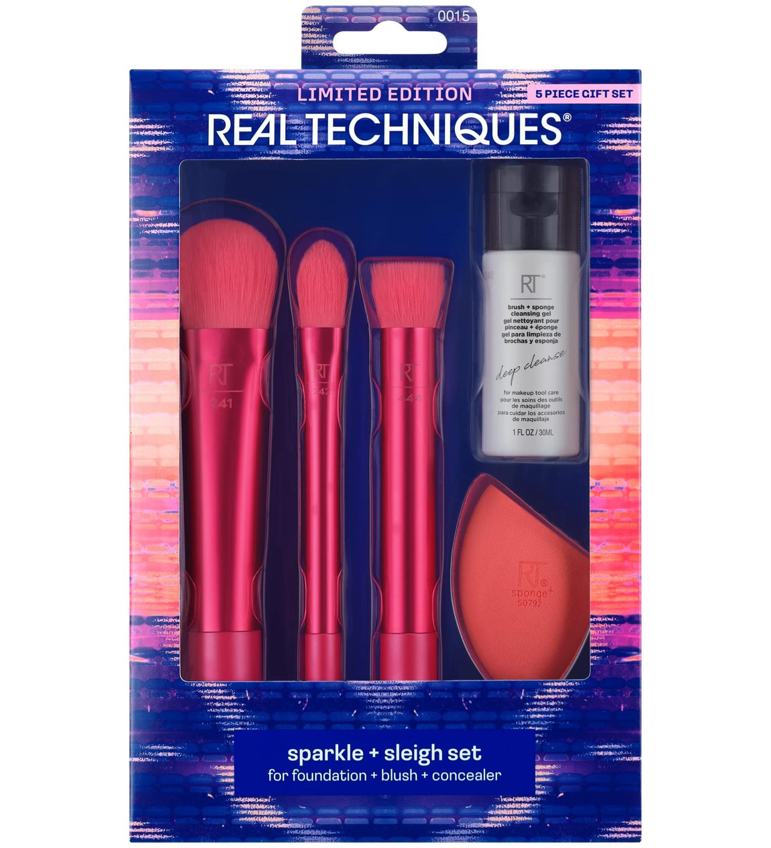 Real Techniques Sparkle + Sleigh Makeup Brush & Sponge Kit - 5 Piece Holiday Gift Set for Flawless Finish | International Shipping - Buy Online on SooperMarket.com
