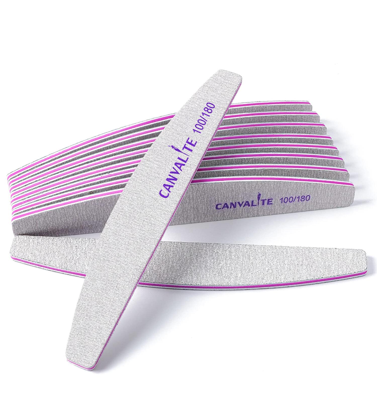 Canvalite 10 PCS Nail File Set - Professional Reusable Double Sided Emery Board (100/180 Grit) - Nail Styling Tools for Home and Salon - Half Moon Shape - 10 Count - Buy Online on SooperMarket.com