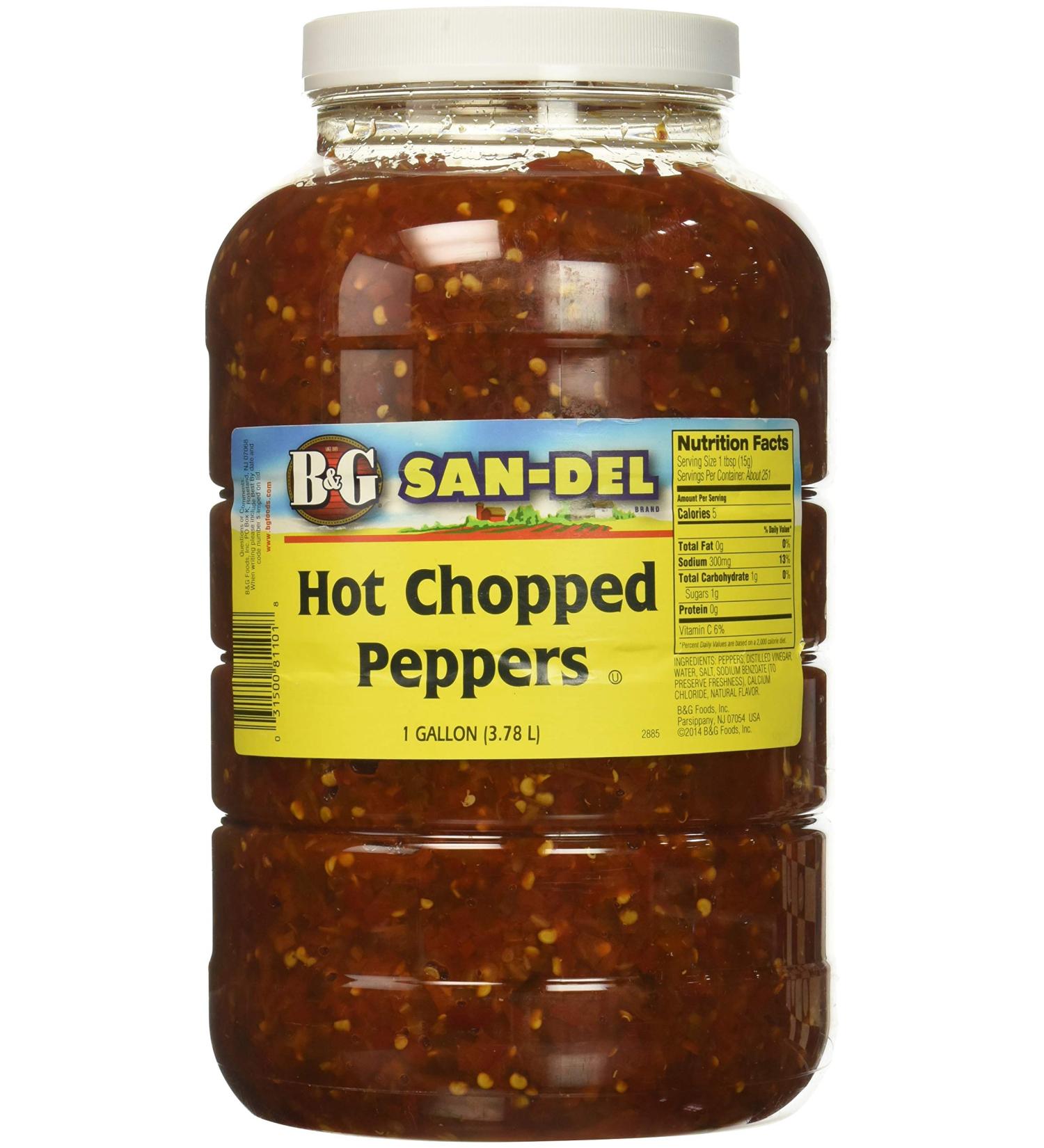 B&G San-Del Hot Chopped Peppers 1 Gallon - Premium Quality Spicy Condiment - Buy Online on SooperMarket.com