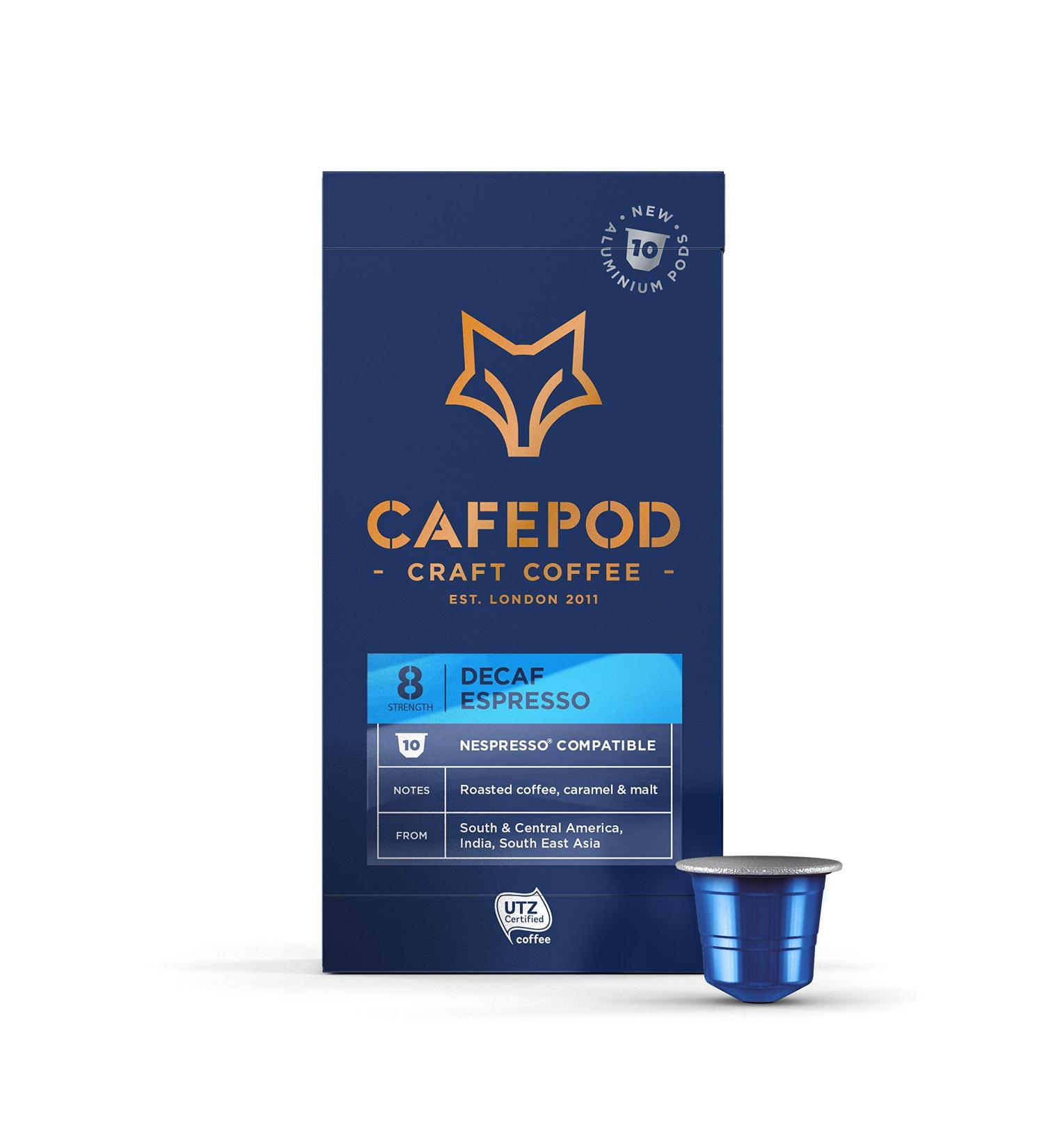 CafePod Craft Coffee Nespresso Compatible Aluminium Pods - UTZ Certified (Decaf x 10 Pods) - Buy Online on SooperMarket.com