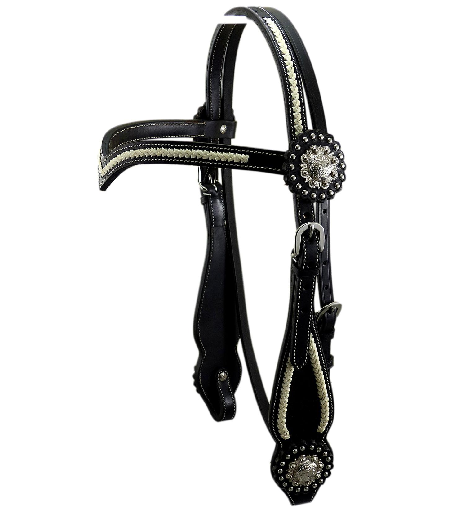 Thor Equine Headstall Miles Western Bridle - V-Shaped Black Full with Rawhide & Concha for Premium Horse Gear - Buy Online on SooperMarket.com