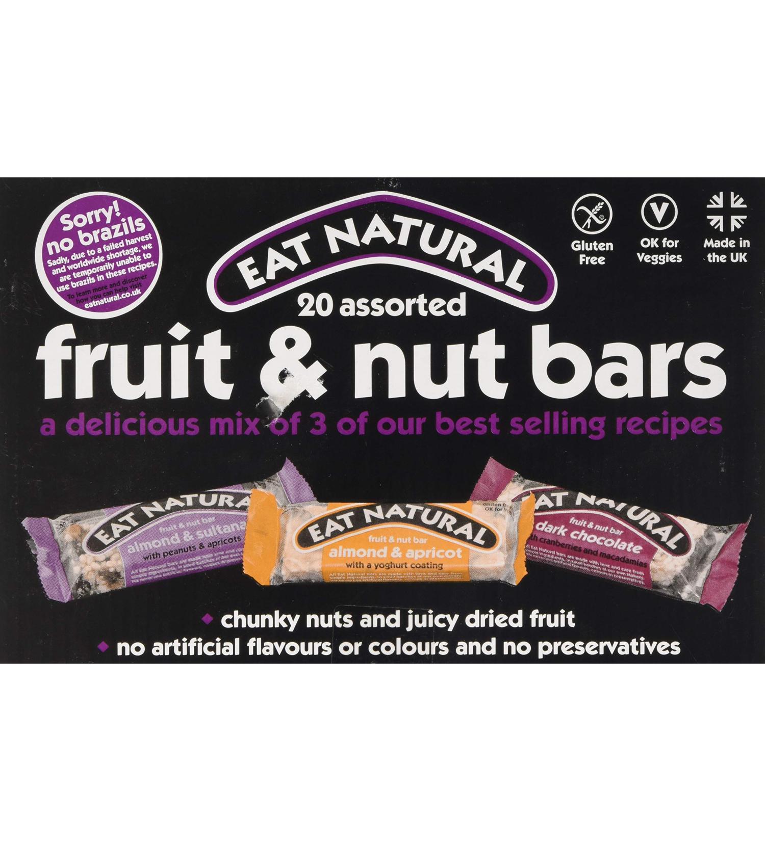 Eat Natural Bars 20 Assorted Fruit & Nut Cereal Bars Multipack | Gluten Free Snack Bars | 20 Count Pack | Almond, Sultana, Apricot, Cranberries & Macadamias - Buy Online on SooperMarket.com
