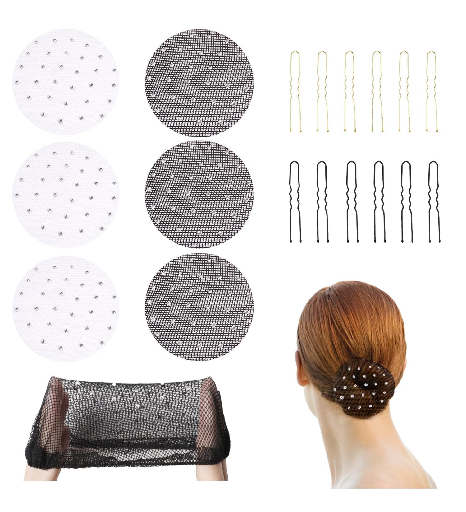 6-Piece Hair Network Set with 12 Hair Needles - Elastic Hair Nets for Ballet Dancers & Children | Bozily Women's Knot Bun Accessories - Buy Online on SooperMarket.com