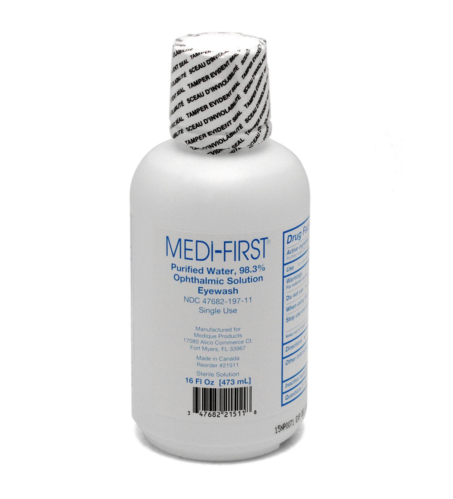 Medique 21511 Medi-First Sterile Eye Wash with eye caps, 16 oz Bottle
