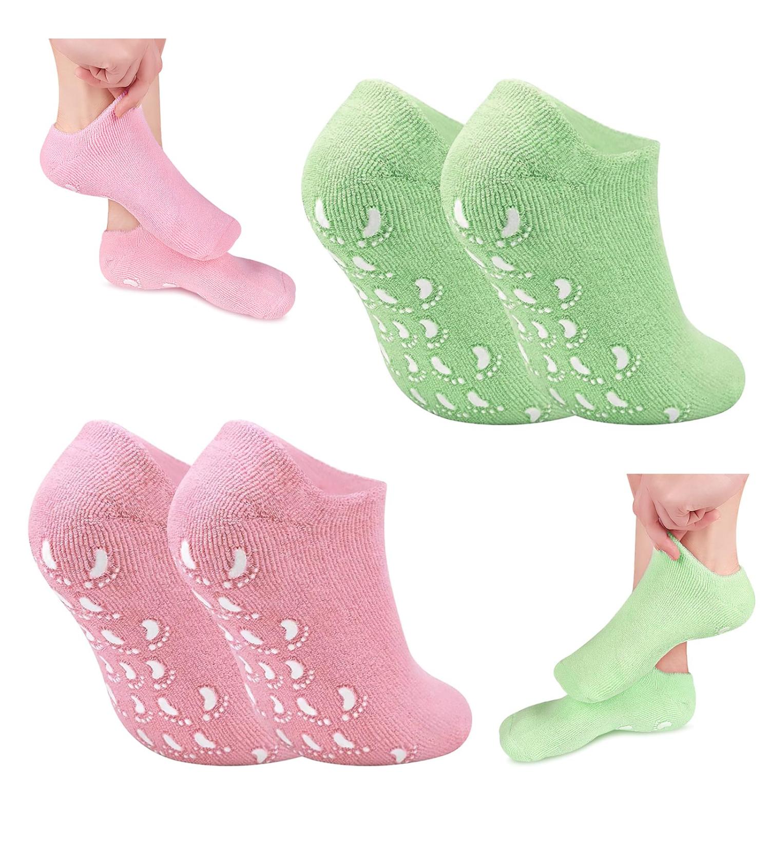 Moisturizing Gel Socks - 2 Pairs for Cracked Dry Feet | Anti-Slip Design | Ladies Spa Foot Care Set - Reusable Footlock Socks - Buy Online on SooperMarket.com