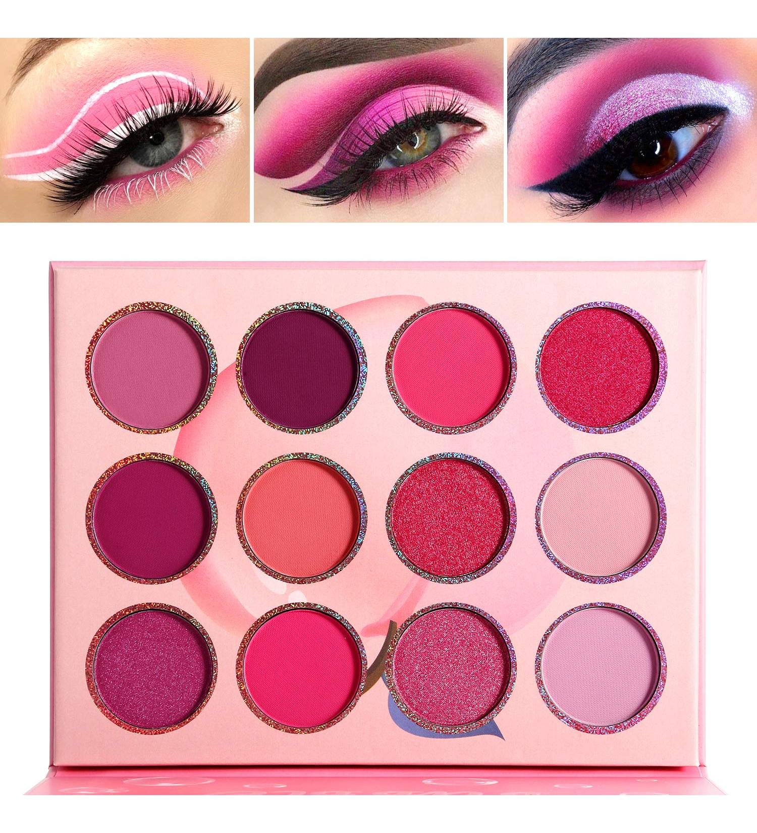 Pink Purple Eyeshadow Palette Makeup 12 Colors Pigmented Matte Shimmer Cute Eye Shadow Tone Small Bright Peach Red Violet Eyeshadow Pallet Long Lasting Shades For Girl Women Summer Travel - Buy Online on SooperMarket.com