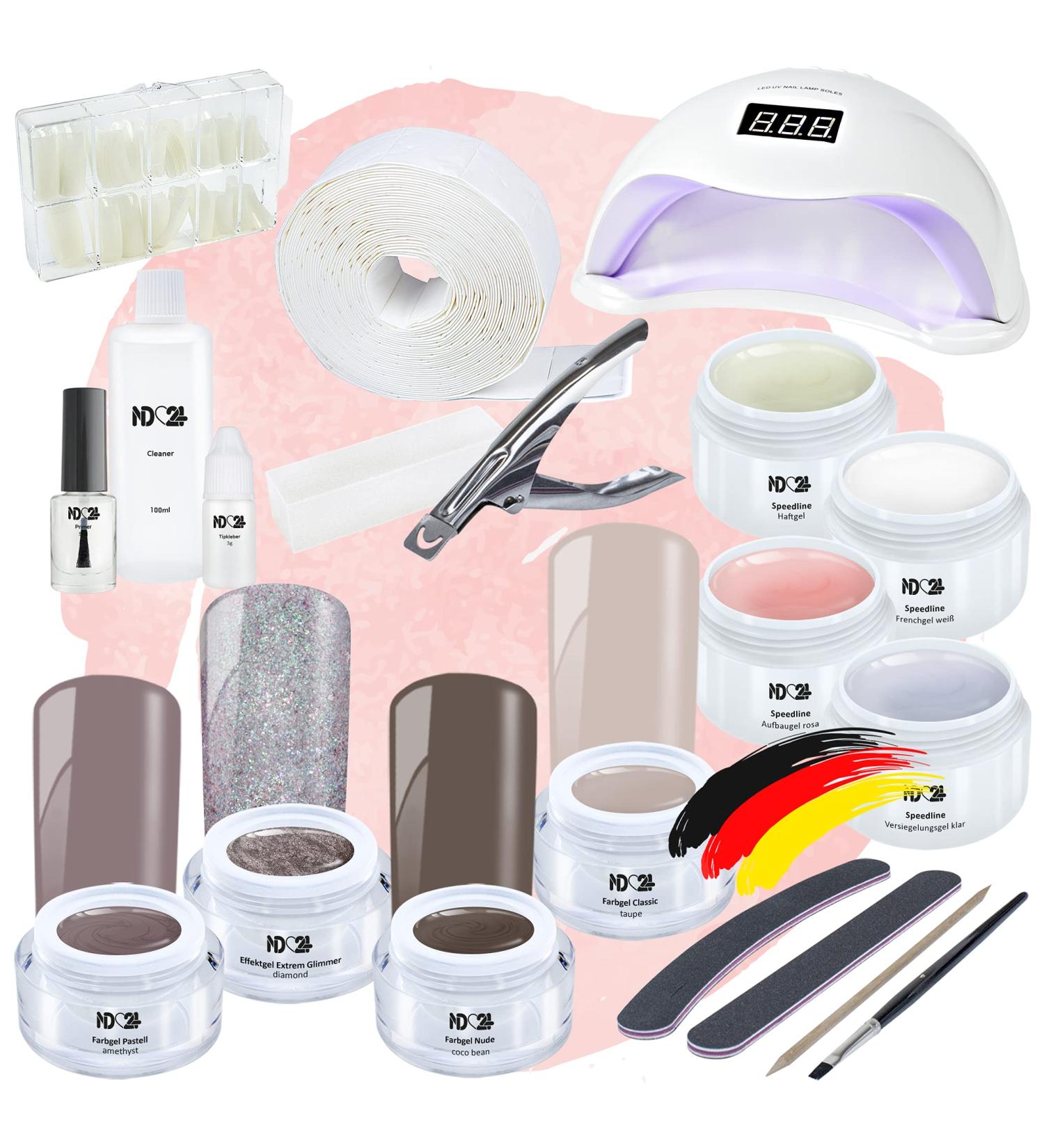 ND24 NAILDESIGN Geln gel Starter Set Premium LED Gel Kit for Beginners | Includes LED Lamp French & Sealing Gels Vegan & Made in Germany - Buy Online on SooperMarket.com