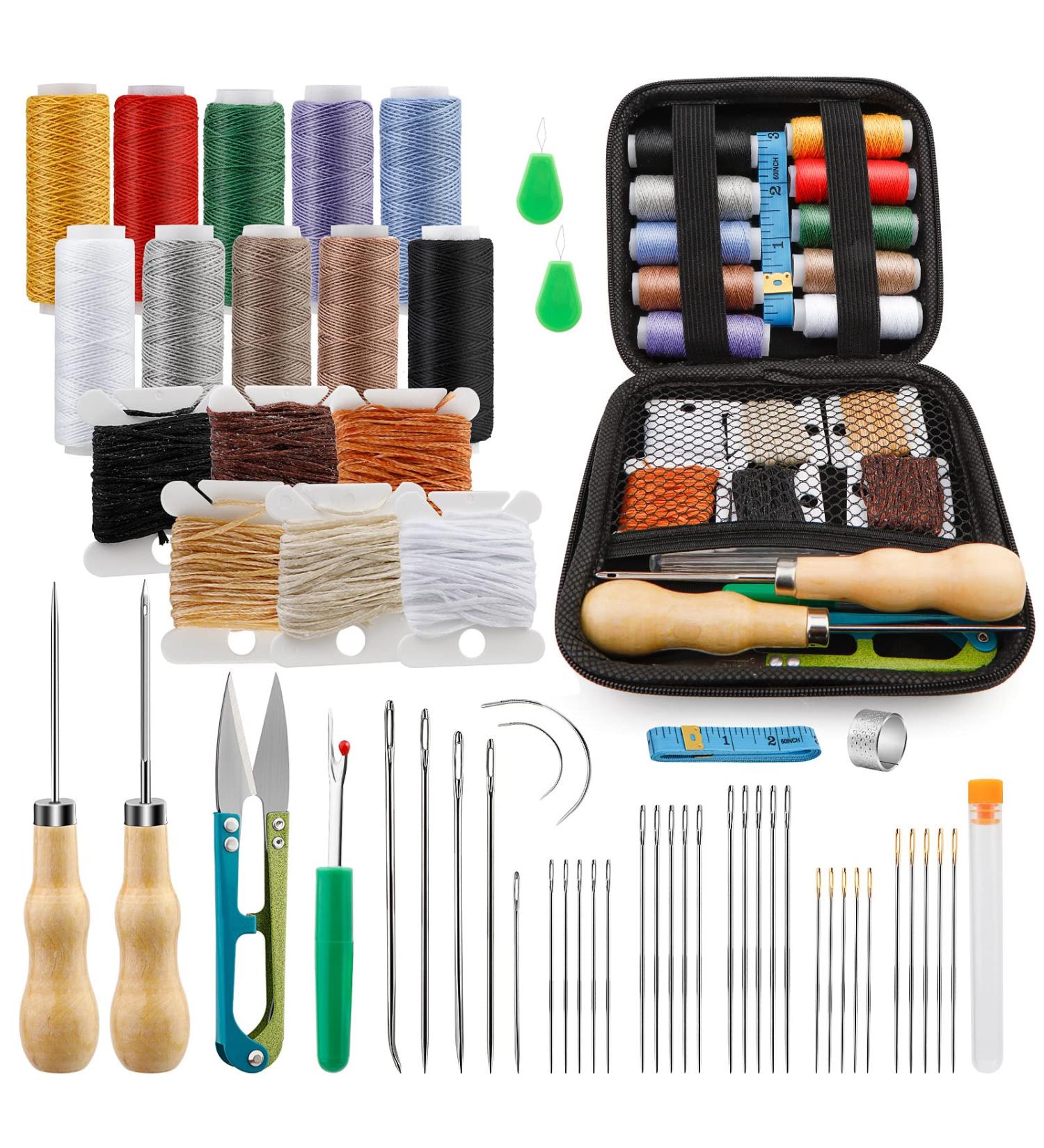 Tikjiua 59 Pcs Leather Sewing Kit - Heavy Duty Needles & Thread for Upholstery Repair - Large-Eye Stitching Needles for Carseat, Boots, Sofa - Buy Online on SooperMarket.com